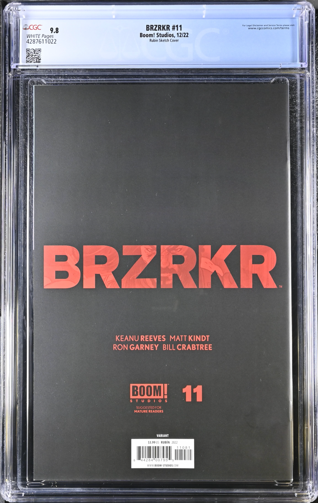 BRZRKR #11 Rubin 1:100 Virgin B/W Retailer Incentive Variant CGC 9.8 (Berzerker)