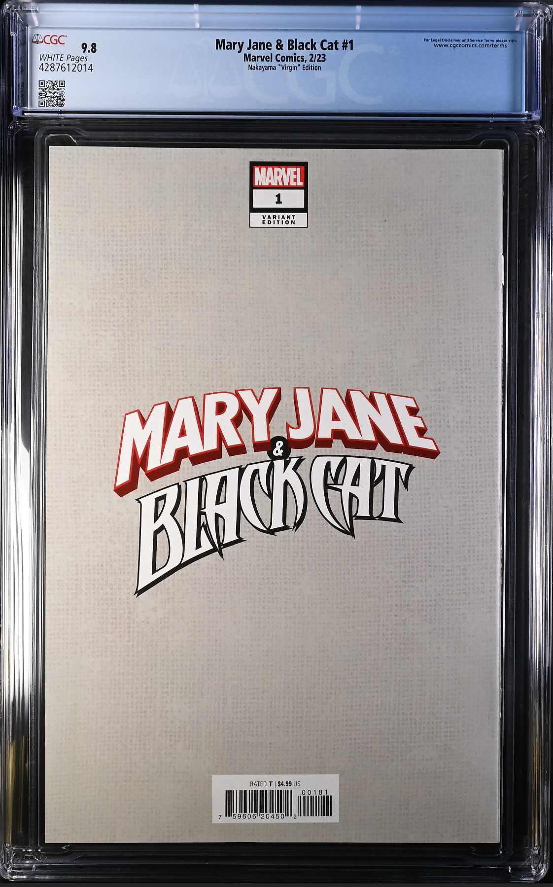 Mary Jane & Black Cat #1 Nakayama 1:100 Virgin Retailer Incentive Variant CGC 9.8