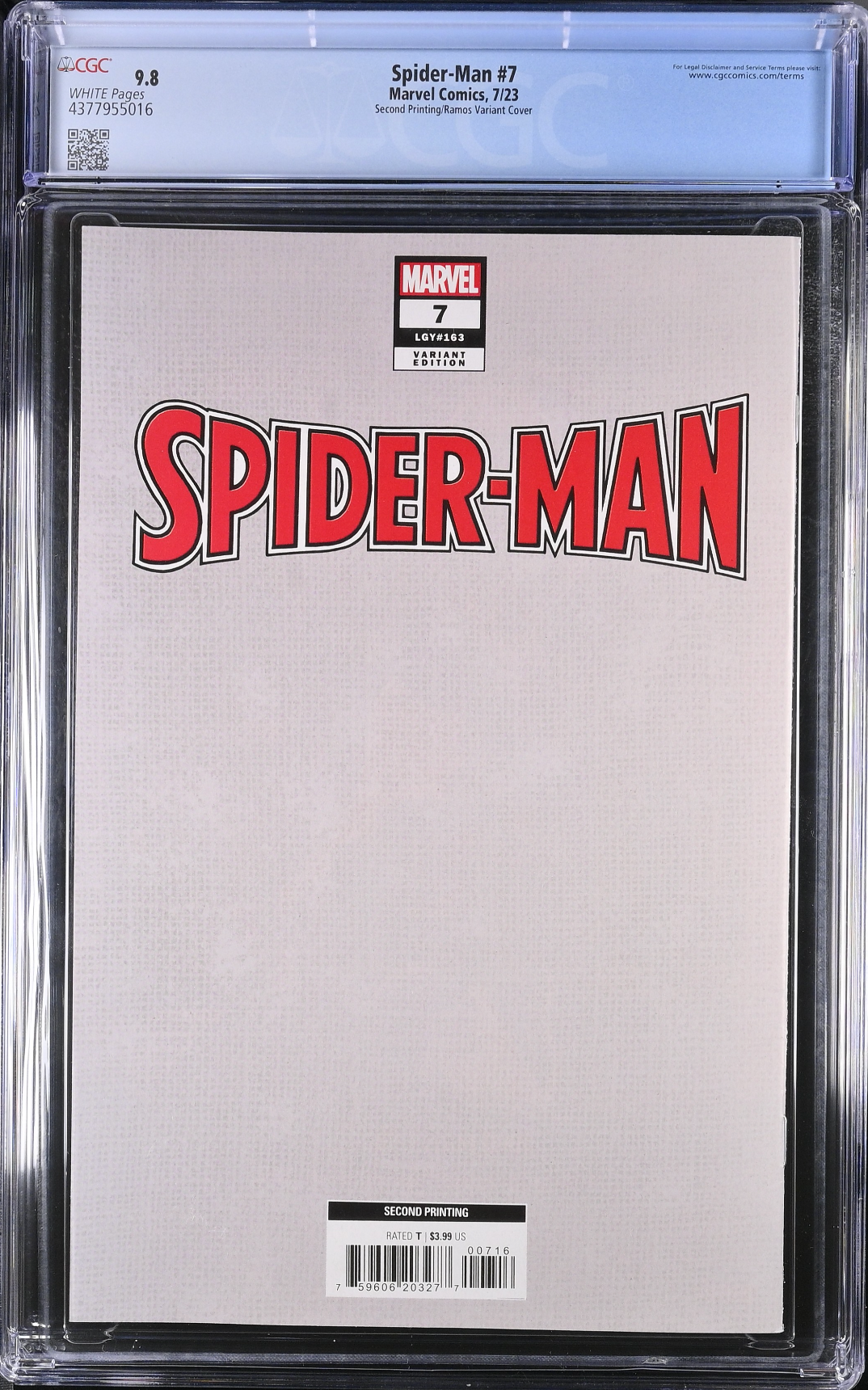 Spider-Man #7 Second Printing Ramos 1:25 Virgin Retailer Incentive Variant CGC 9.8 - First Spider-Boy