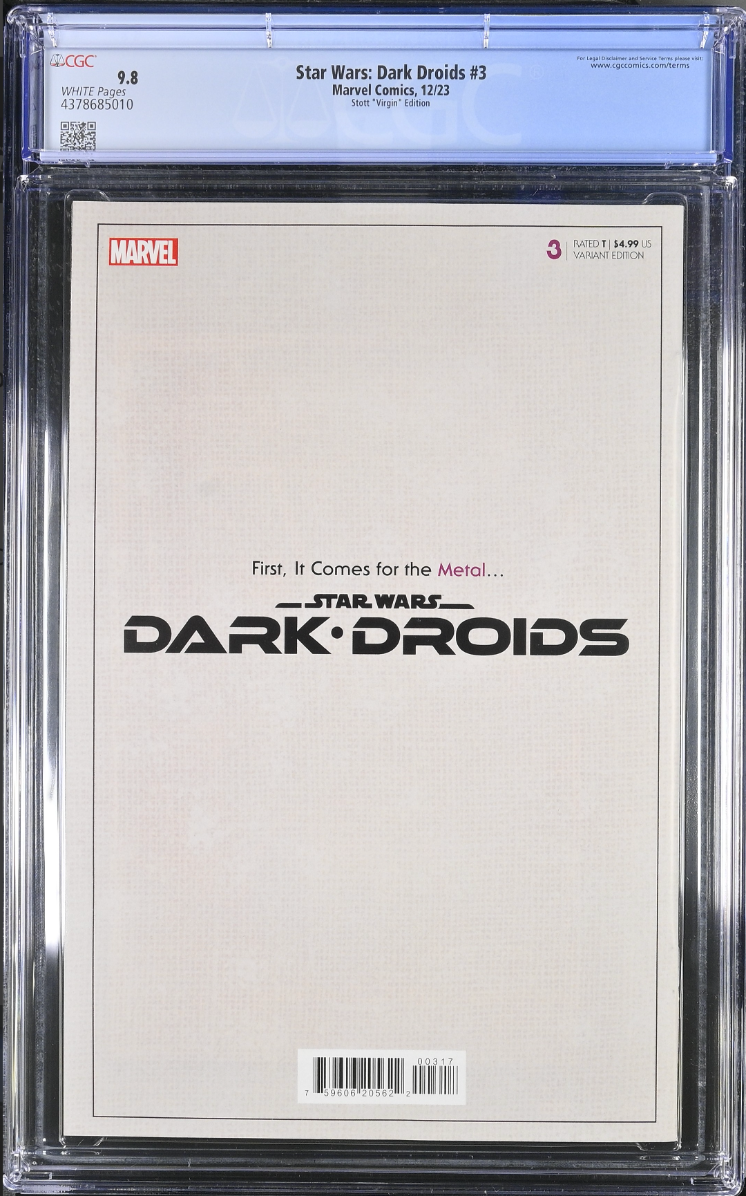 Star Wars: Dark Droids #3 Stott Scourged 1:100 Virgin Retailer Incentive Variant CGC 9.8