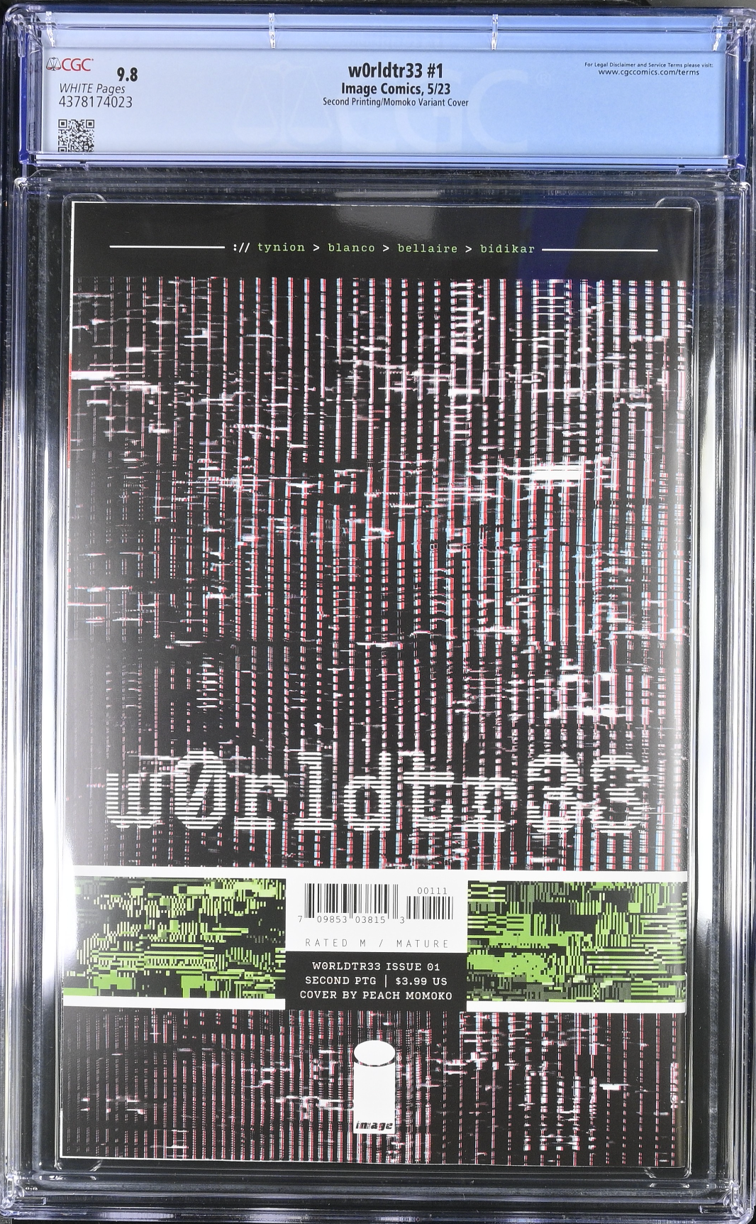 W0rldtr33 #1 Second Printing Momoko Virgin "Thank You"  Retailer Incentive Variant CGC 9.8