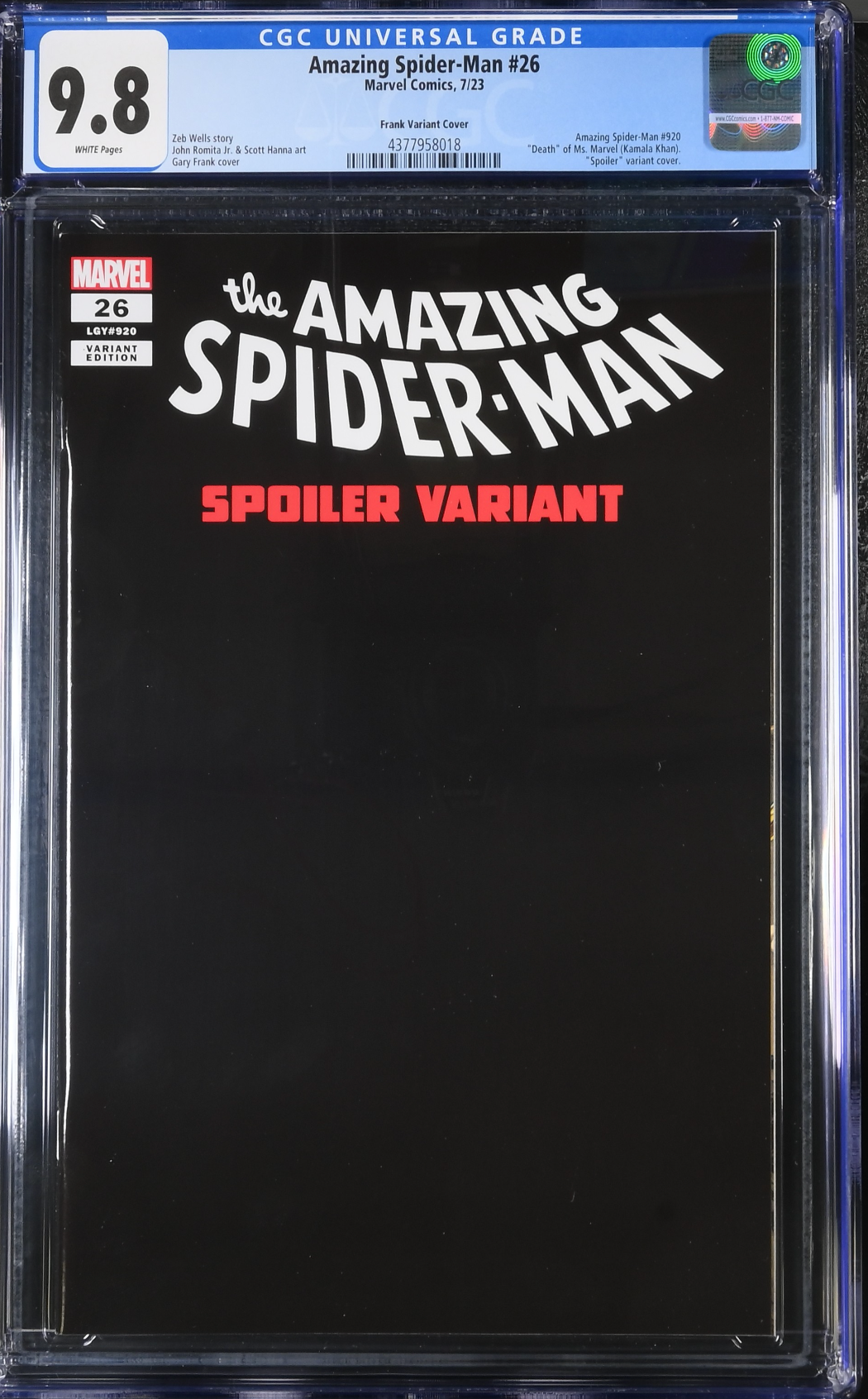 Amazing Spider-Man #26 Spoiler Variant CGC 9.8