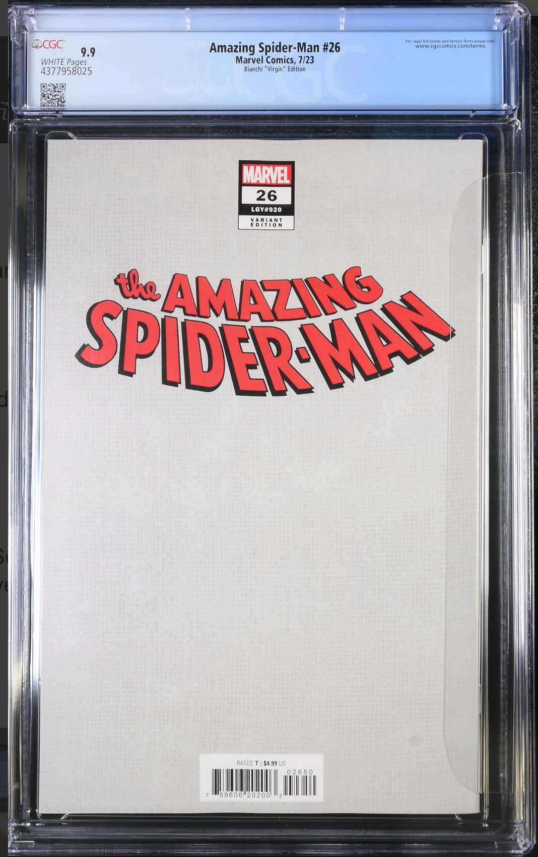 Amazing Spider-Man #26 Bianchi 1:100 Virgin Retailer Incentive Variant CGC 9.9