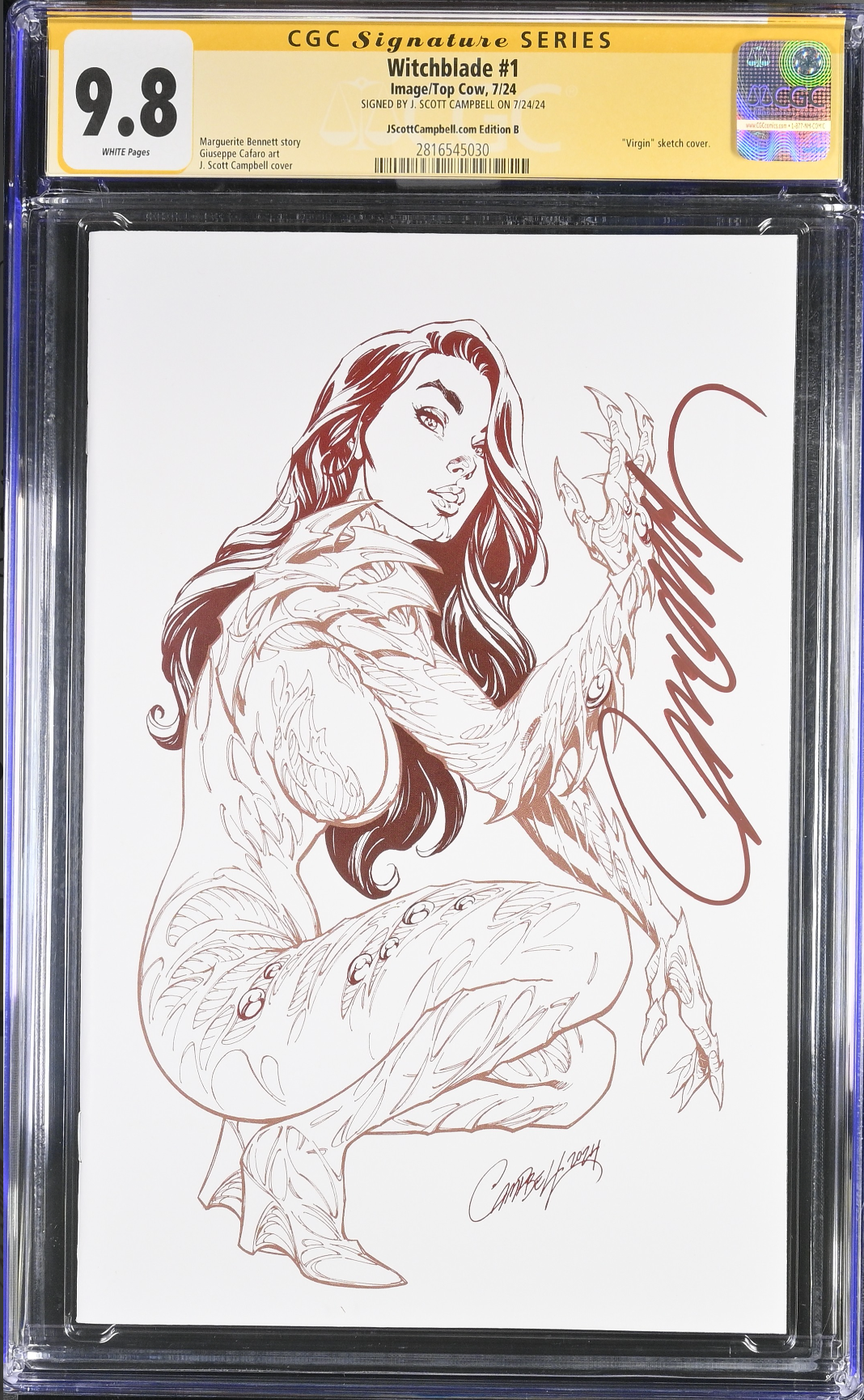 Witchblade #1 J. Scott Campbell Exclusive B SDCC Lineart Virgin CGC 9.8 SS