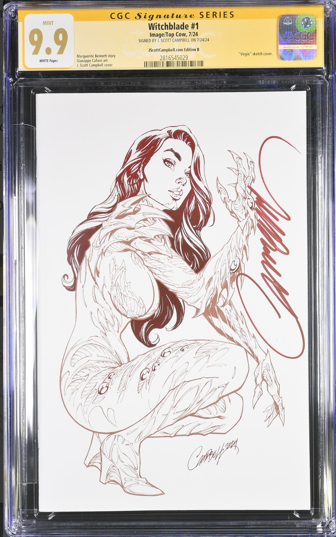 Witchblade #1 J. Scott Campbell Exclusive B SDCC Lineart Virgin CGC 9.9 SS