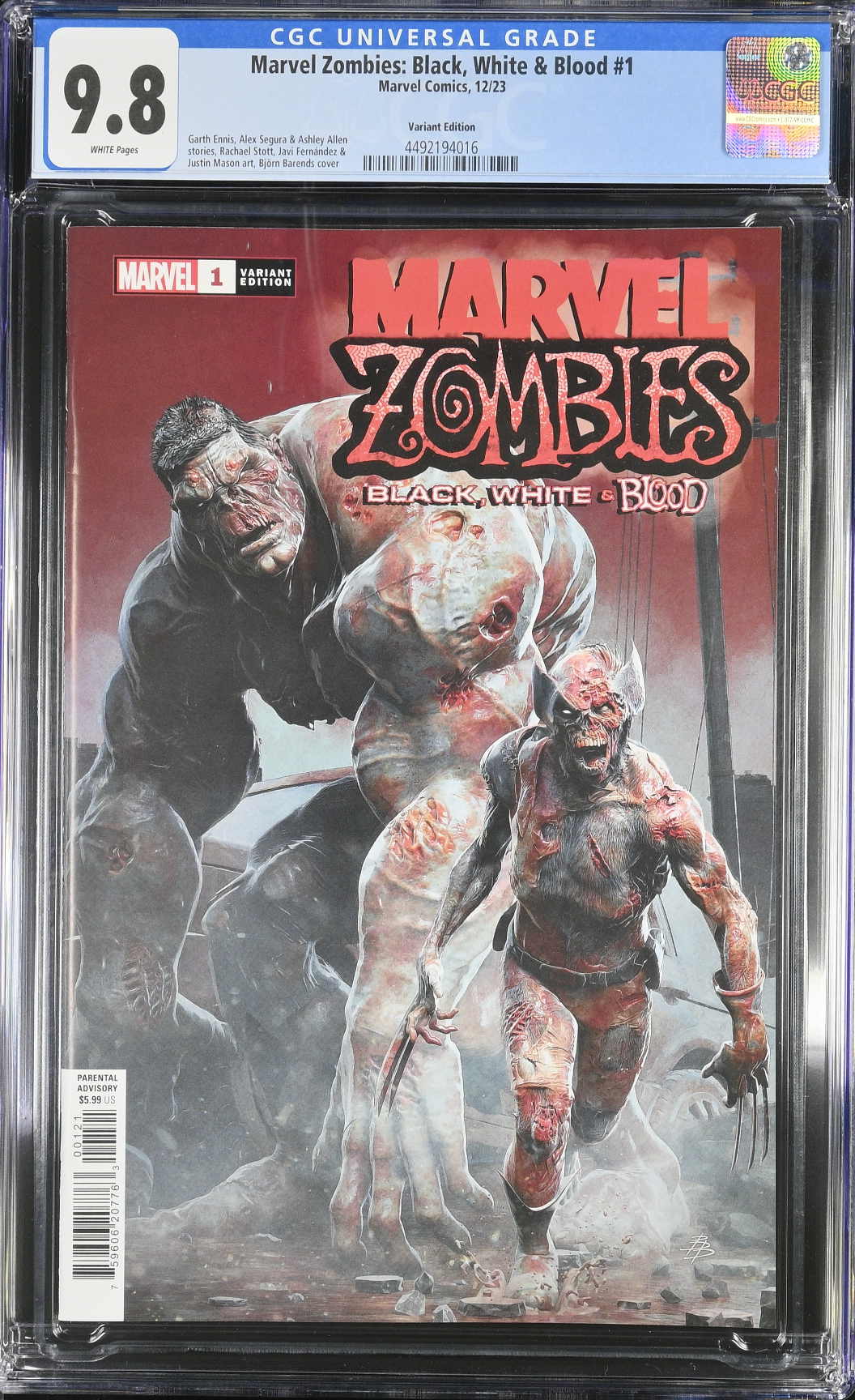 Marvel Zombies: Black, White & Blood #1 Barends Variant CGC 9.8