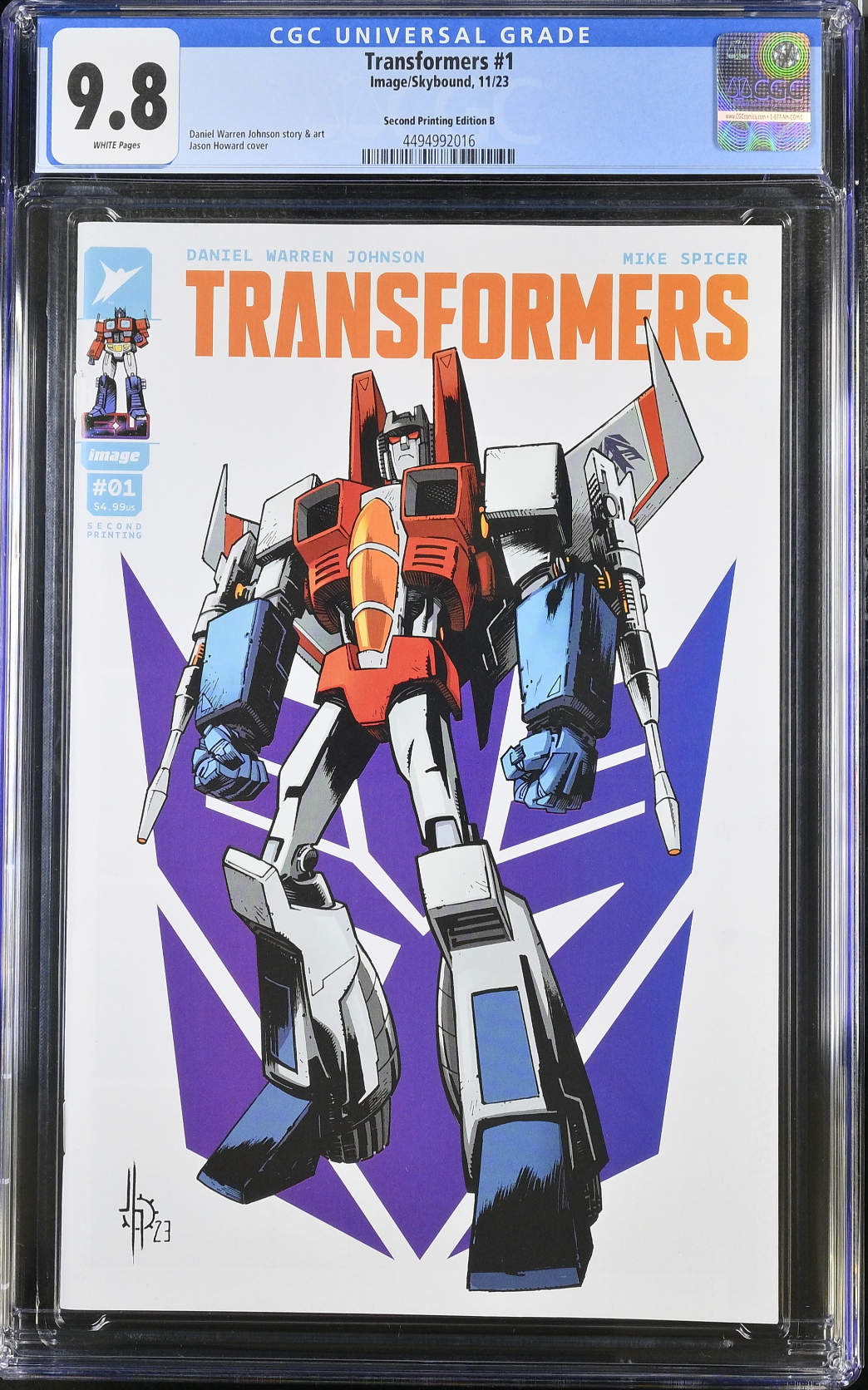 Transformers #1 Second Printing - Cover B - Howard Variant CGC 9.8