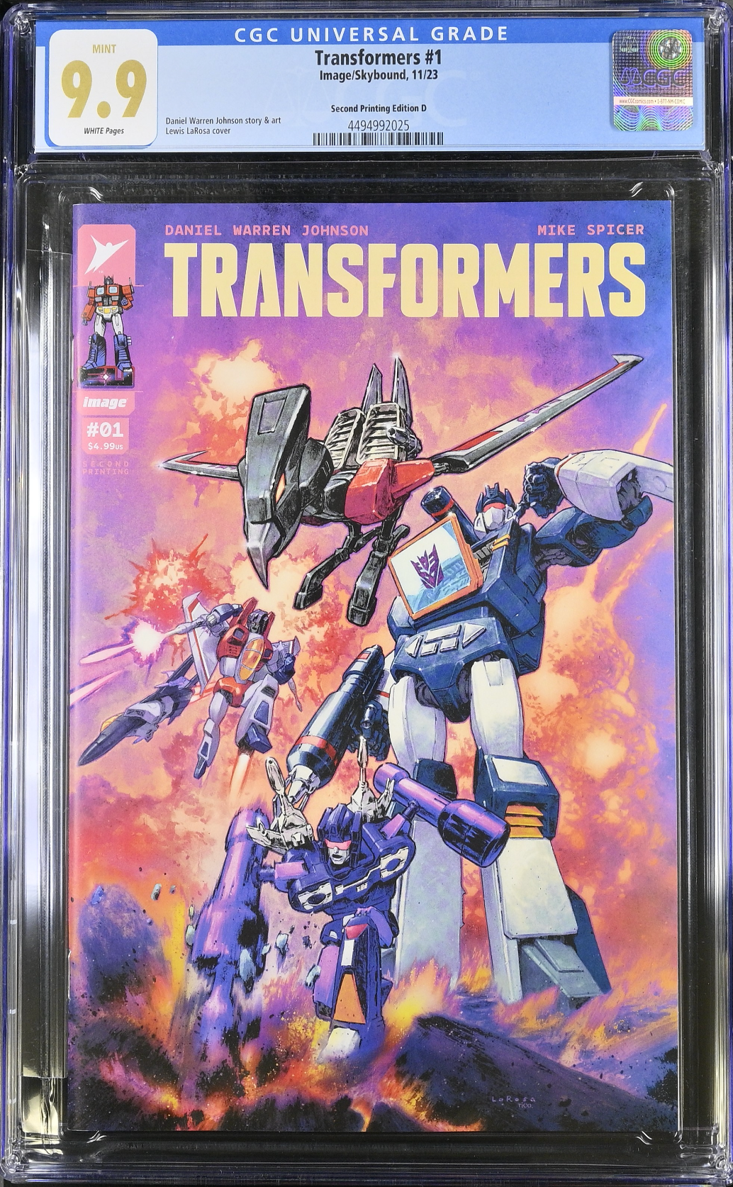 Transformers #1 Second Printing - Cover D - Larosa Variant CGC 9.9