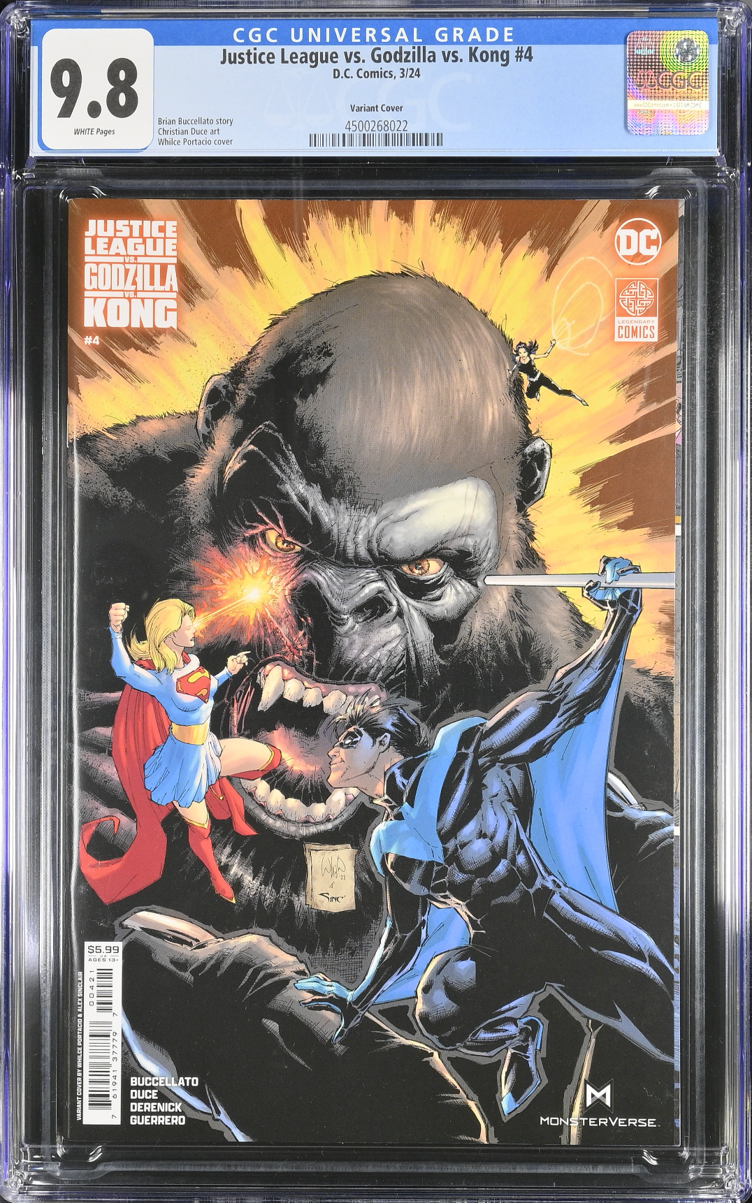 Justice League vs. Godzilla vs. Kong #4 Portacio Kong Variant CGC 9.8