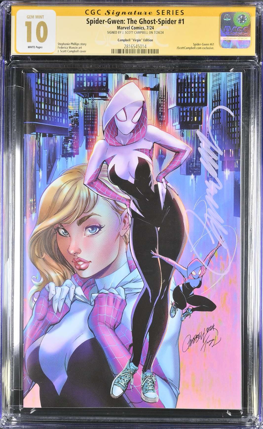 Spider-Gwen: The Ghost Spider #1 J. Scott Campbell Exclusive B - Virgin CGC 10.0 SS