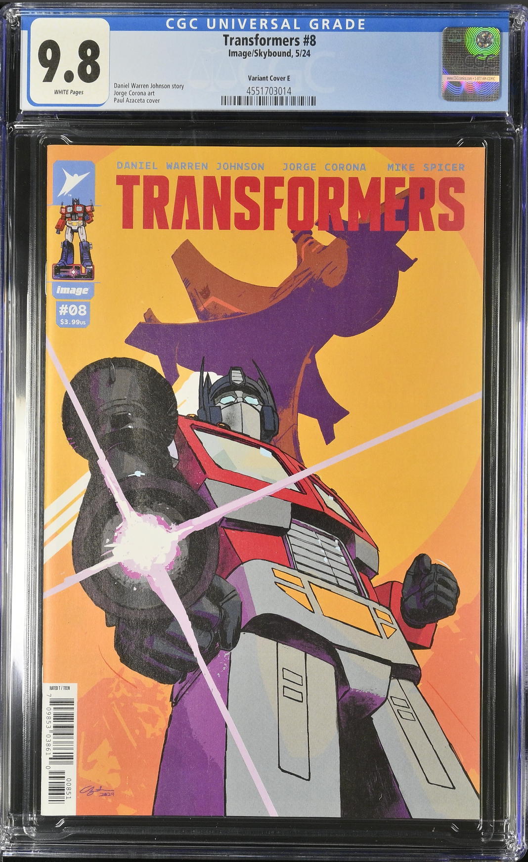 Transformers #8 Azaceta 1:50 Retailer Incentive Variant CGC 9.8