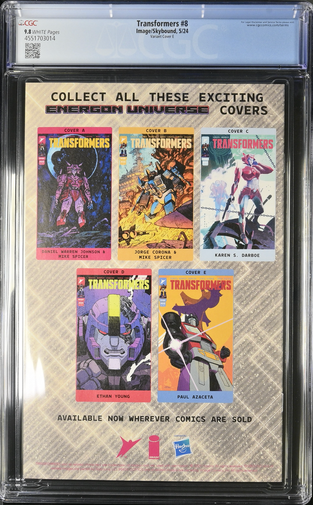 Transformers #8 Azaceta 1:50 Retailer Incentive Variant CGC 9.8