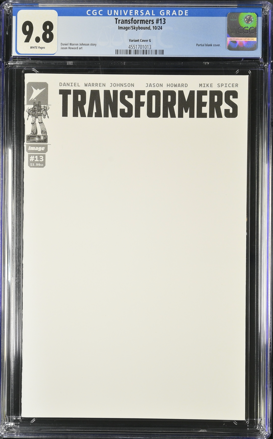 Transformers #13 Blank Sketch Variant CGC 9.8