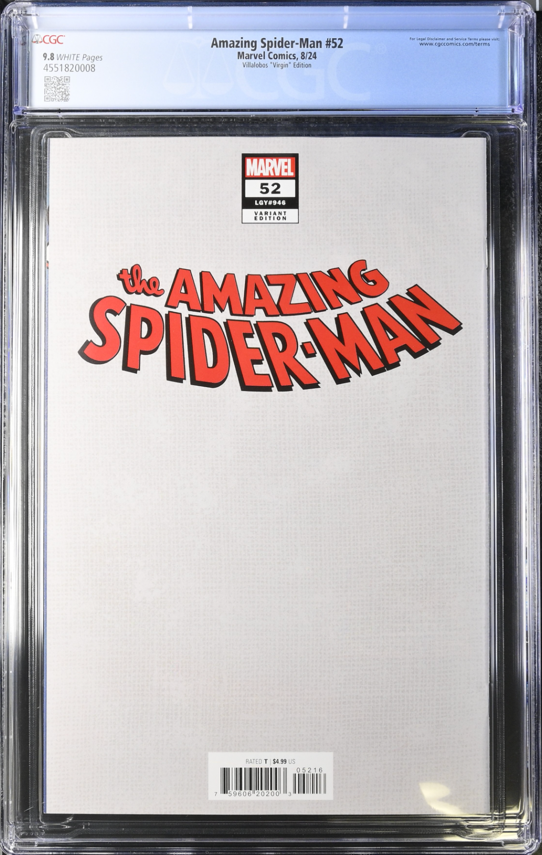 Amazing Spider-Man #52 Villalobos 1:100 Virgin Retailer Incentive Variant CGC 9.8