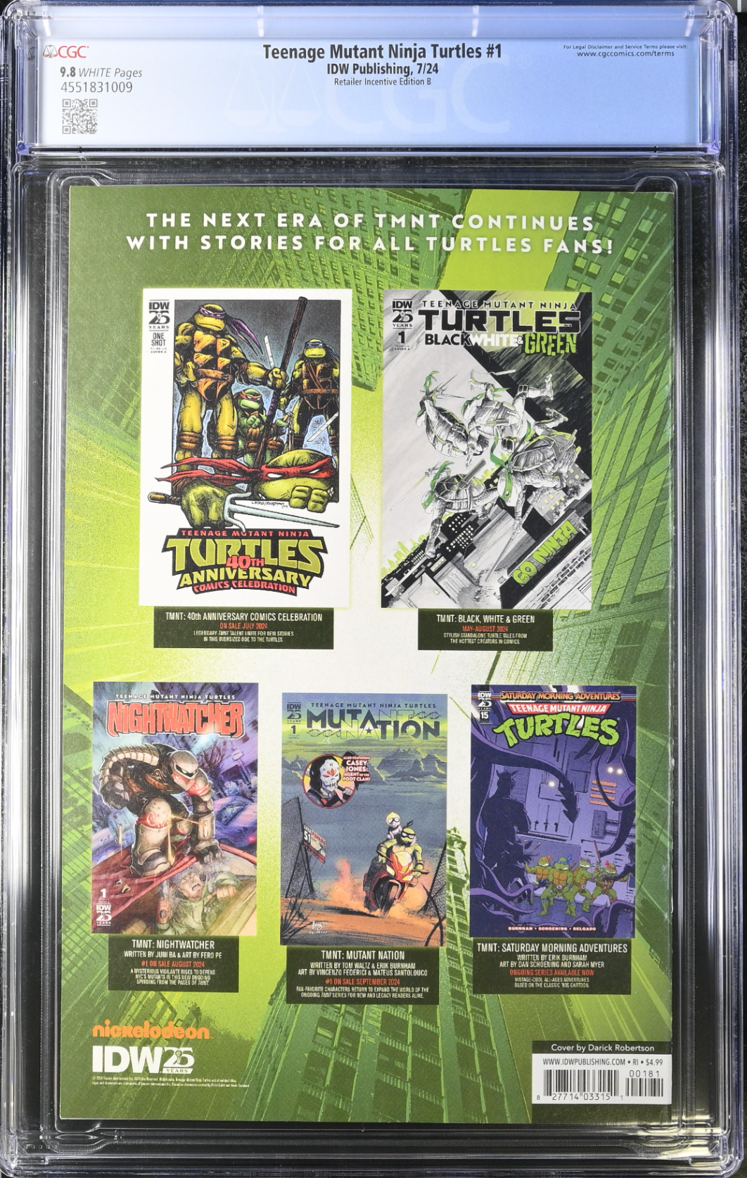 Teenage Mutant Ninja Turtles #1 Robertson 1:50 Retailer Incentive Variant CGC 9.8