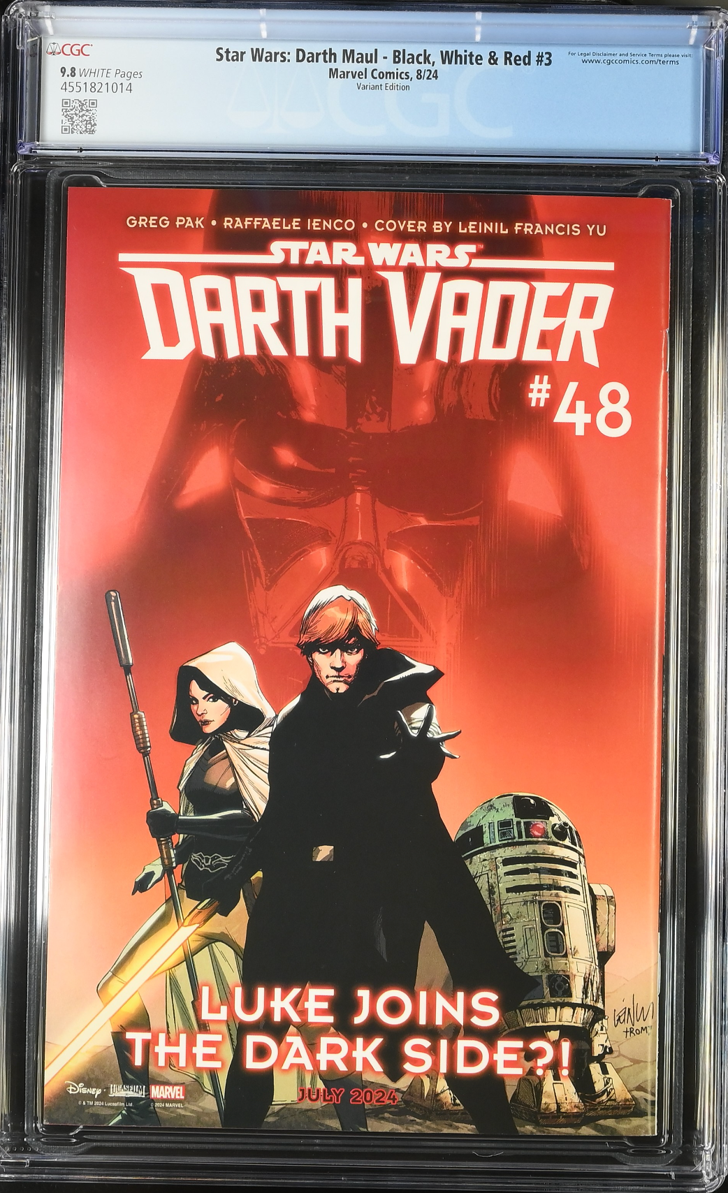 Star Wars: Darth Maul - Black, White & Red #3 Siqueira Variant CGC 9.8