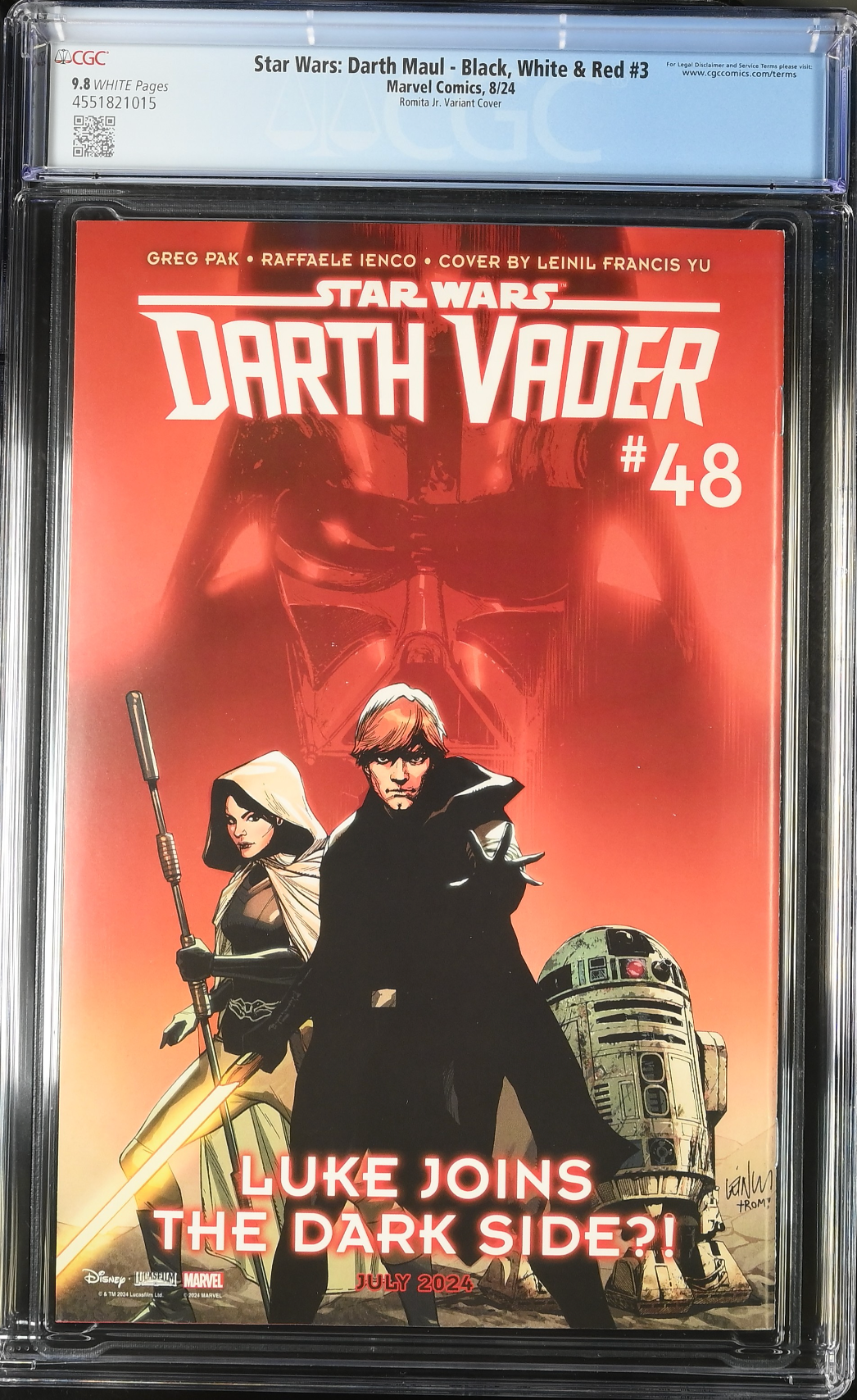 Star Wars: Darth Maul - Black, White & Red #3 Romita Jr. Variant CGC 9.8