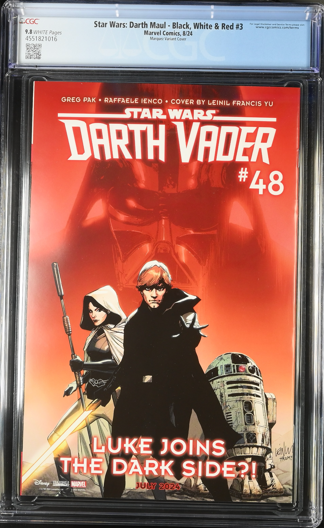 Star Wars: Darth Maul - Black, White & Red #3 Marquez 1:25 Retailer Incentive Variant CGC 9.8