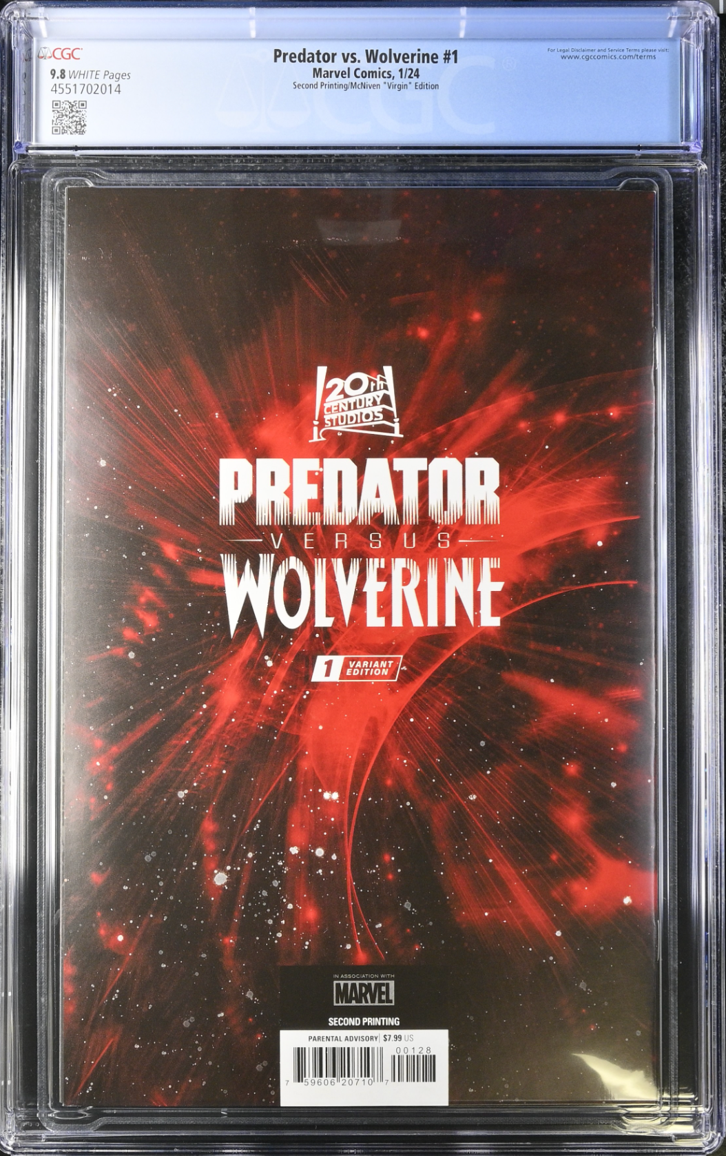 Predator vs. Wolverine #1 Second Printing McNiven 1:25 Retailer Incentive Variant CGC 9.8