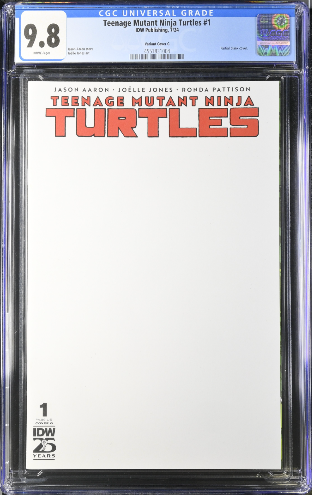 Teenage Mutant Ninja Turtles #1 - Cover G - Blank Sketch Variant CGC 9.8