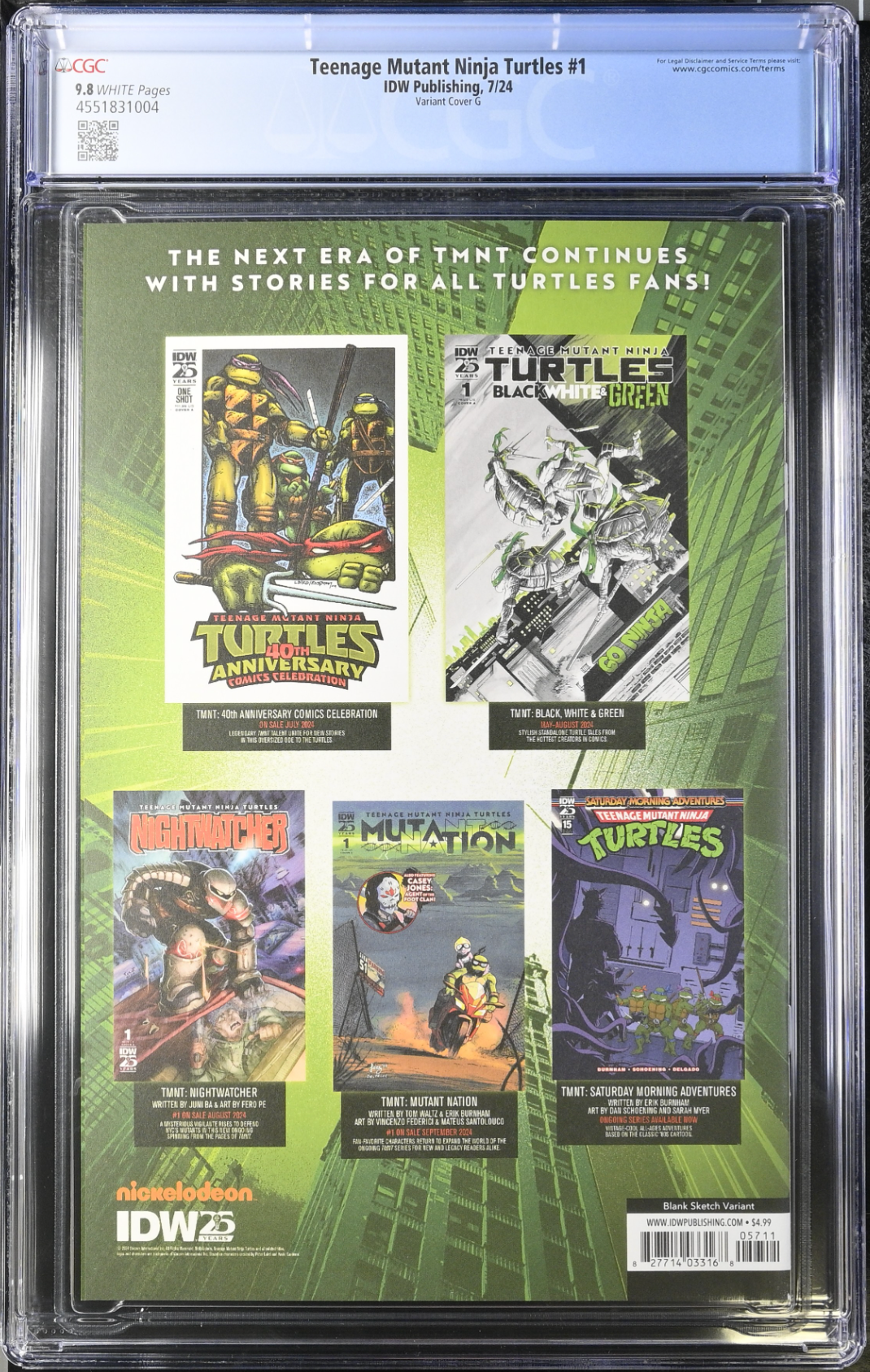 Teenage Mutant Ninja Turtles #1 - Cover G - Blank Sketch Variant CGC 9.8