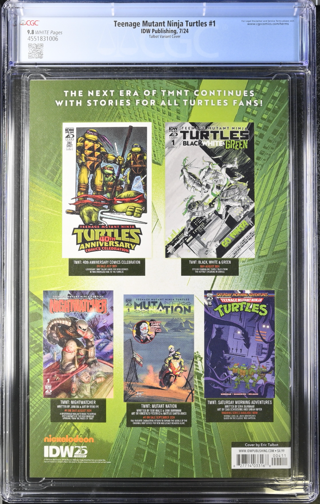 Teenage Mutant Ninja Turtles #1 - Cover I - Talbot 40th Anniversary Variant CGC 9.8