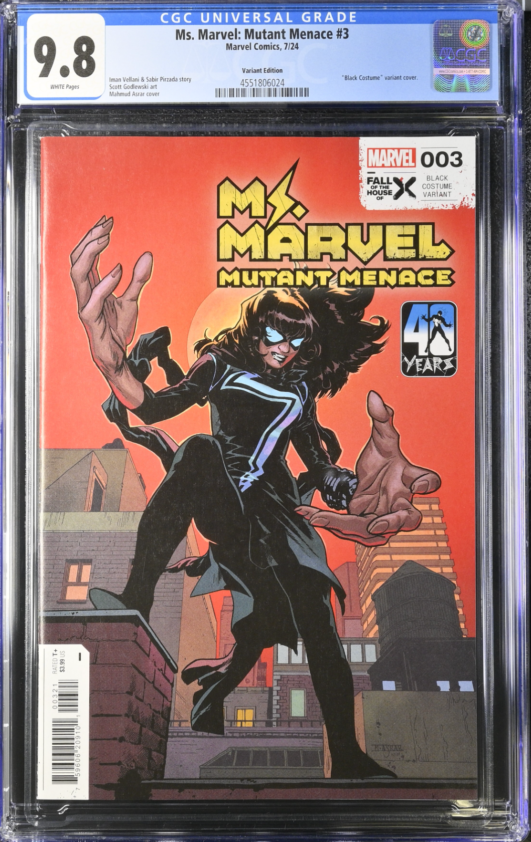 Ms. Marvel: Mutant Menace #3 Asrar Black Costume Variant CGC 9.8