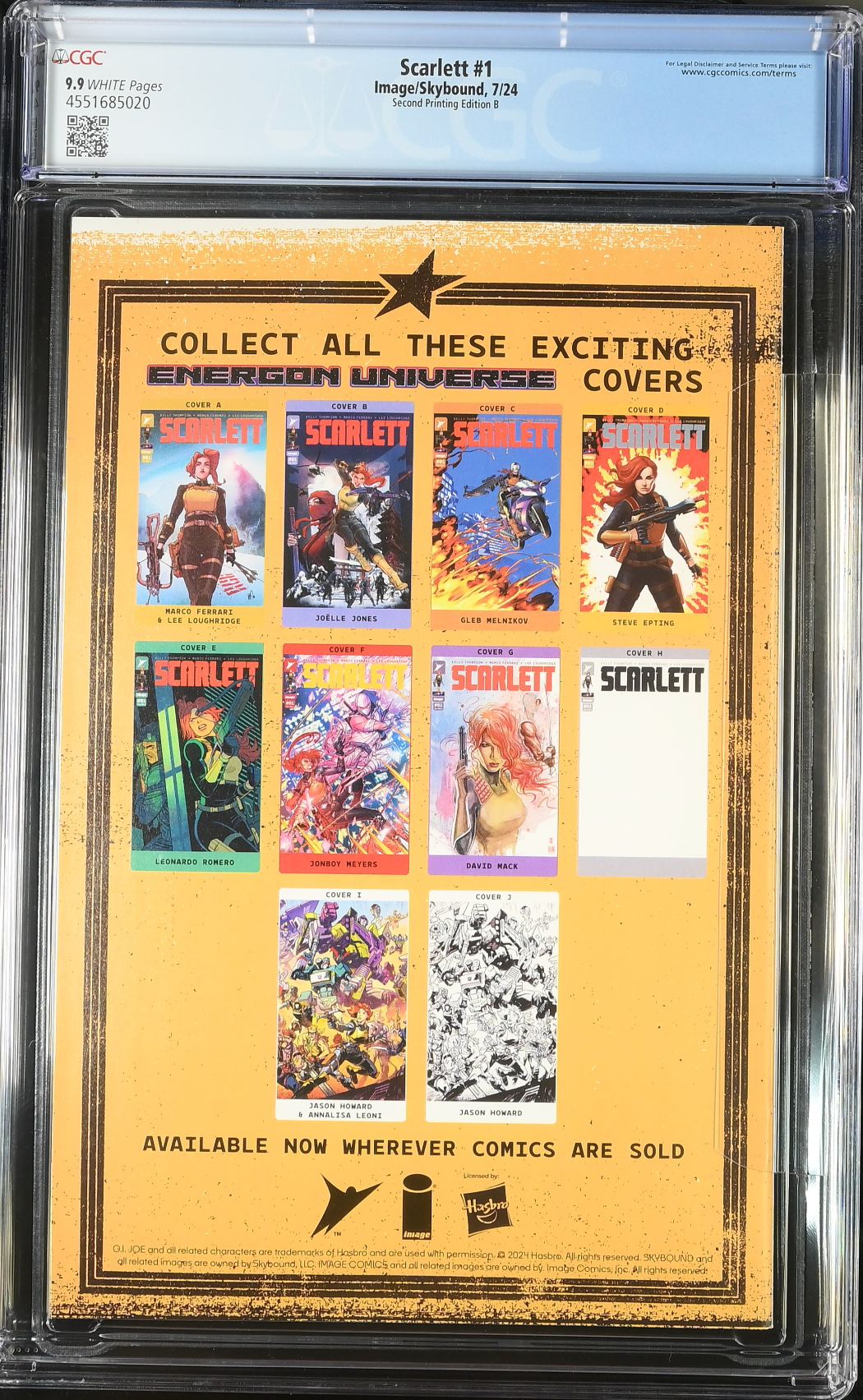 Scarlett #1 Second Printing Cover B Johnson Variant CGC 9.9