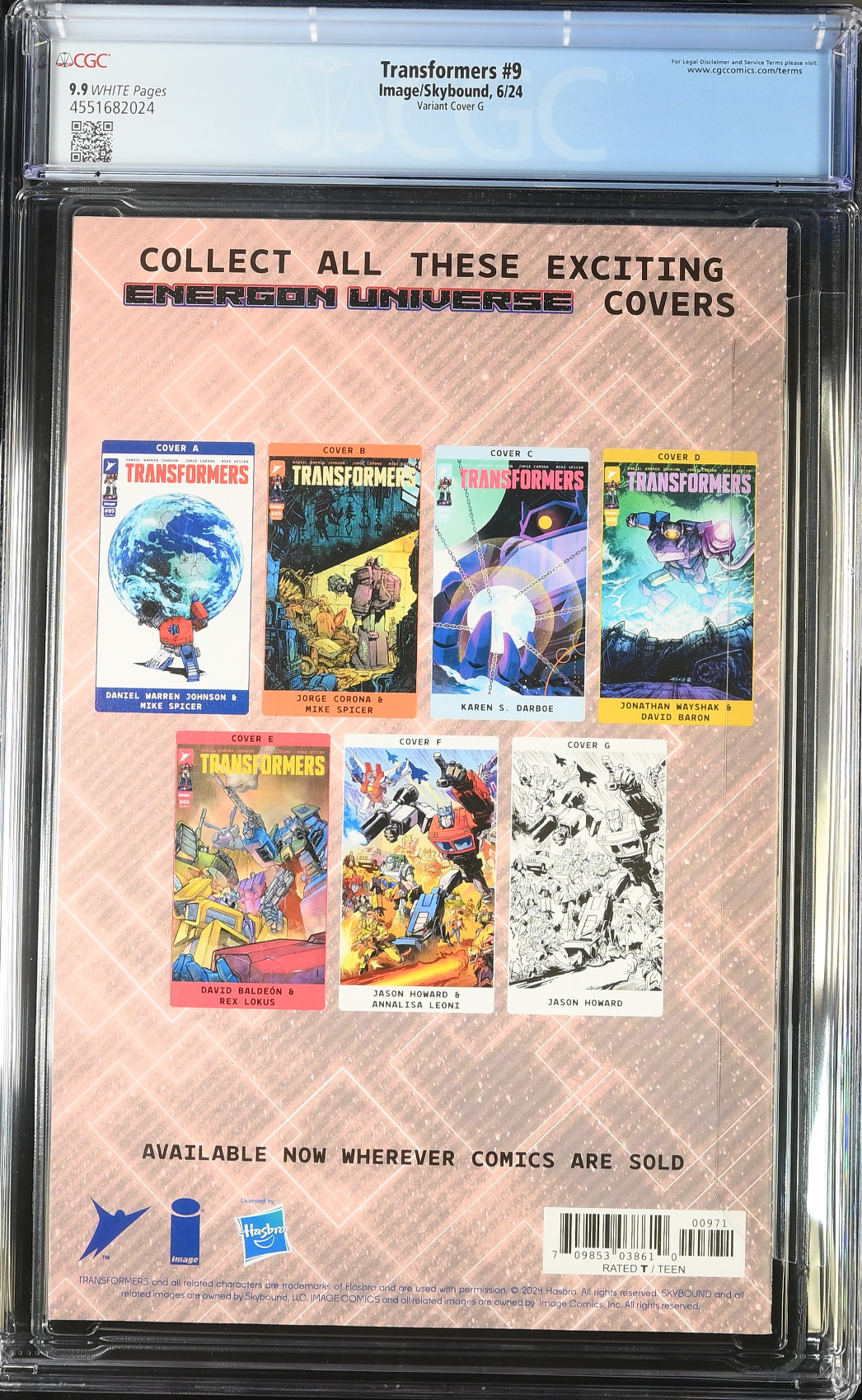 Transformers #9 Howard Energon Universe Anniversary B/W Connecting Cover Variant CGC 9.9