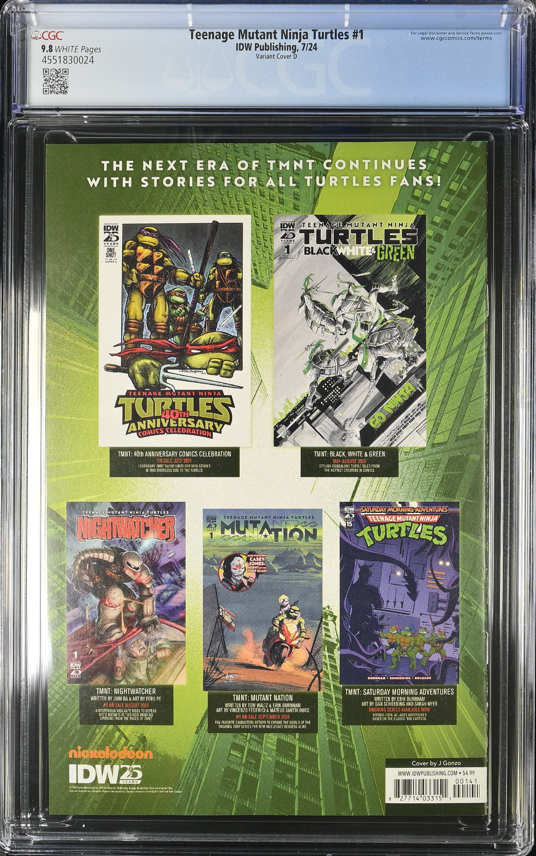 Teenage Mutant Ninja Turtles #1 - Cover D - Gonzo Variant CGC 9.8