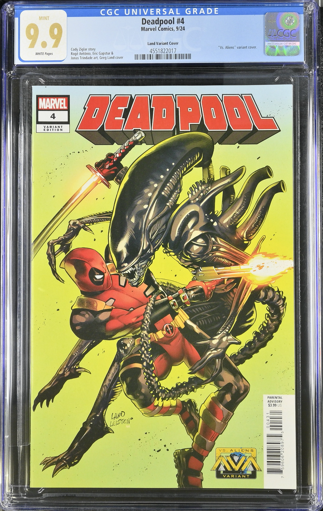 Deadpool #4 Land Marvel vs. Alien Variant CGC 9.9