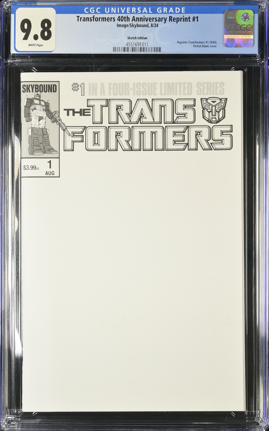 Transformers #1 40th Anniversary Edition Blank Sketch Variant CGC 9.8