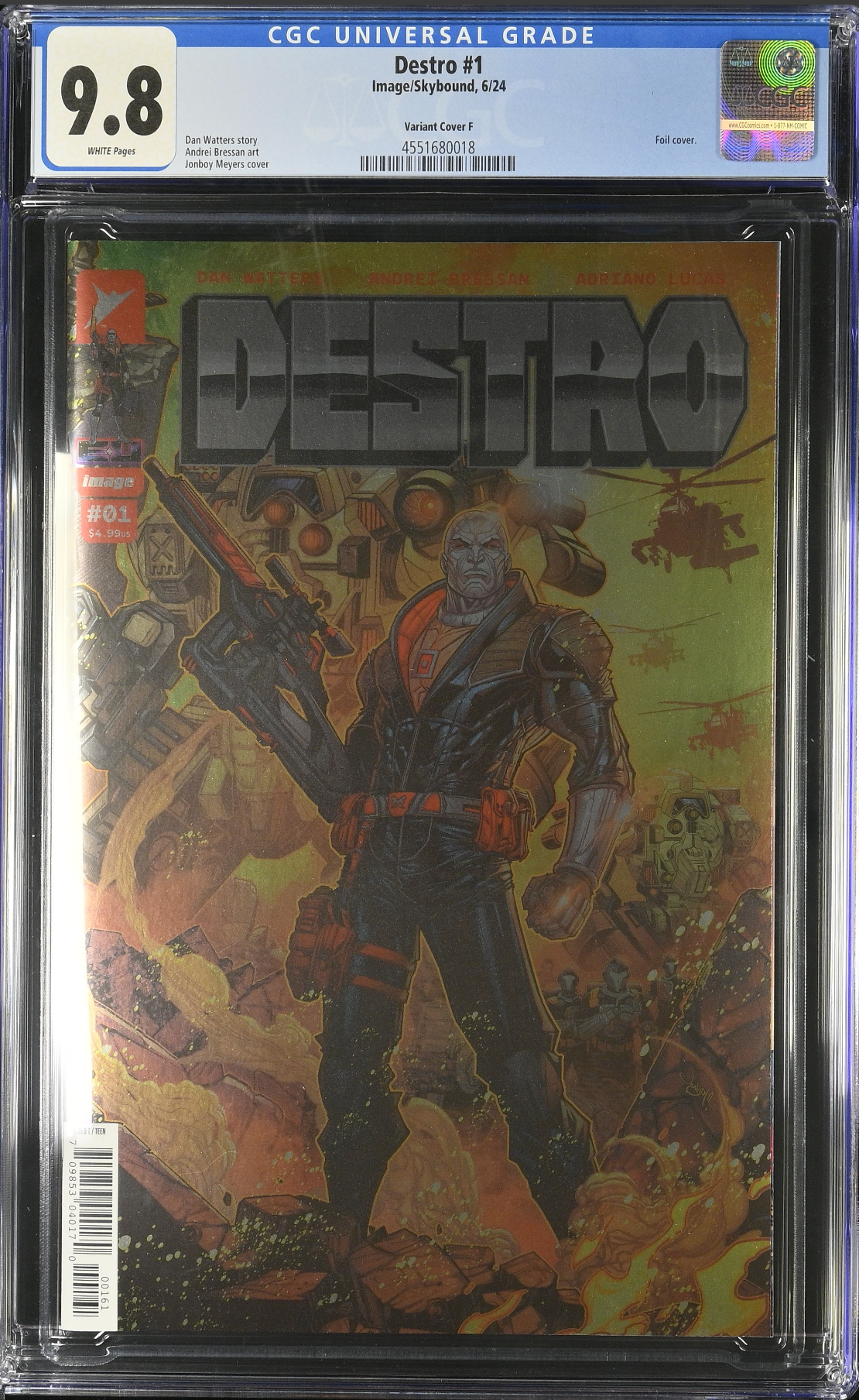 Destro #1 - Cover F - Meyers 1:100 Foil Spoiler Retailer Incentive Variant CGC 9.8