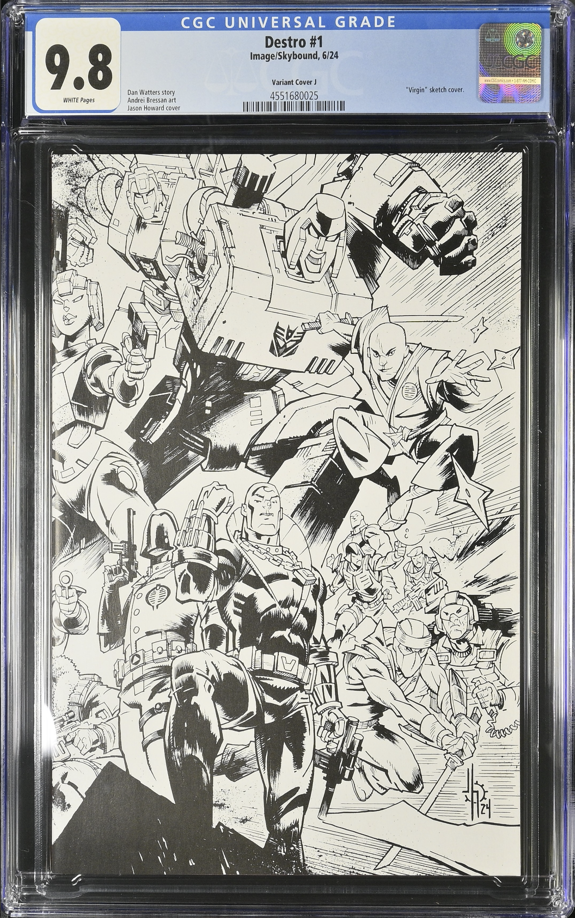 Destro #1 - Cover J - Howard Energon Universe Anniversary B/W Connecting Cover Variant CGC 9.8