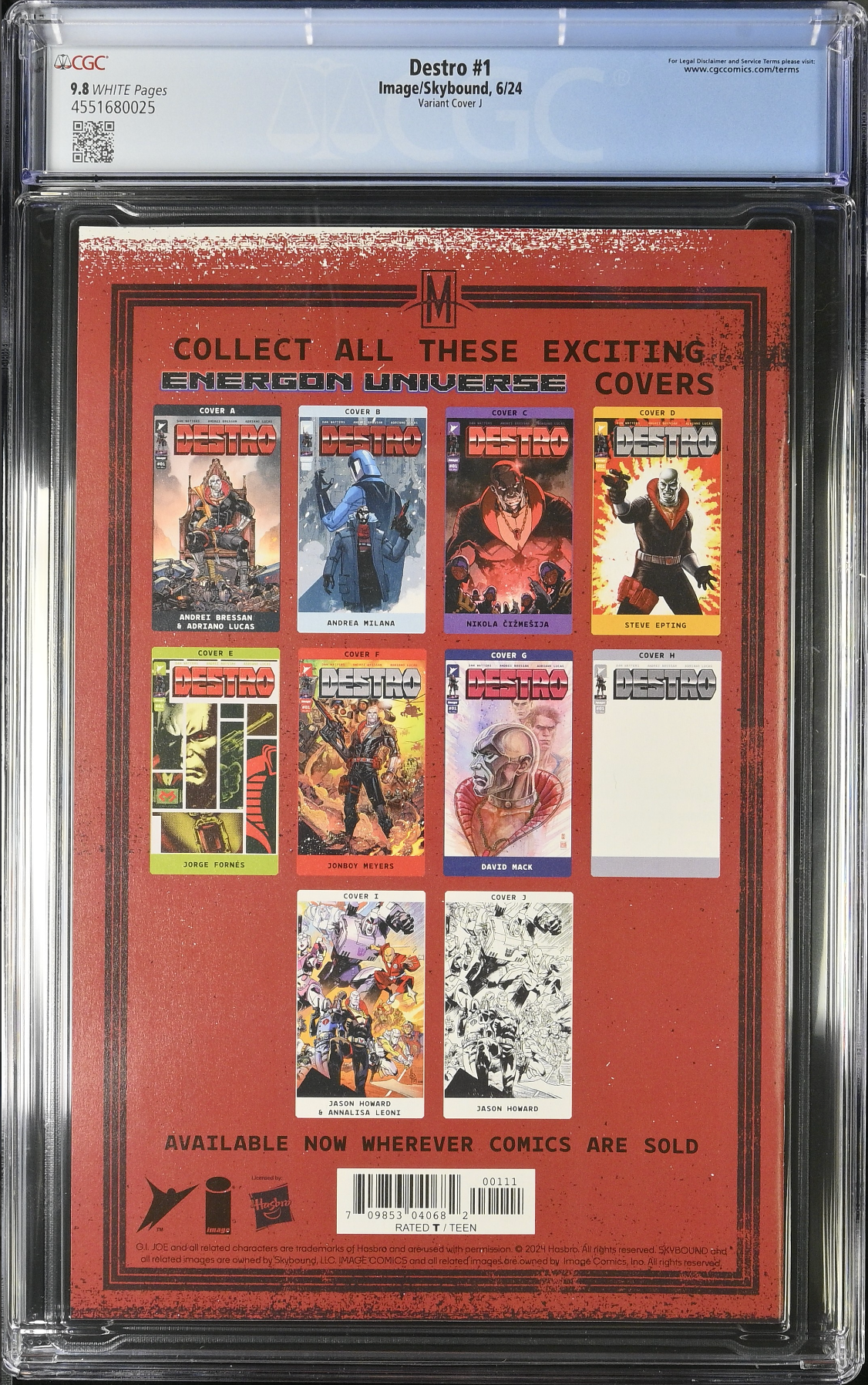 Destro #1 - Cover J - Howard Energon Universe Anniversary B/W Connecting Cover Variant CGC 9.8