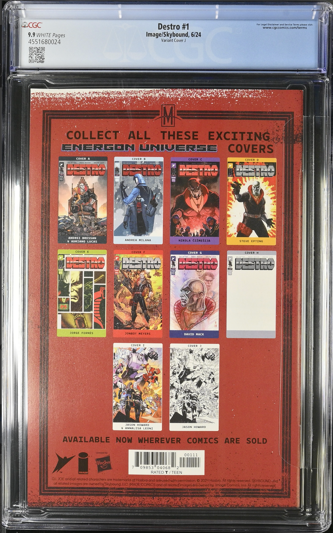 Destro #1 - Cover J - Howard Energon Universe Anniversary B/W Connecting Cover Variant CGC 9.9