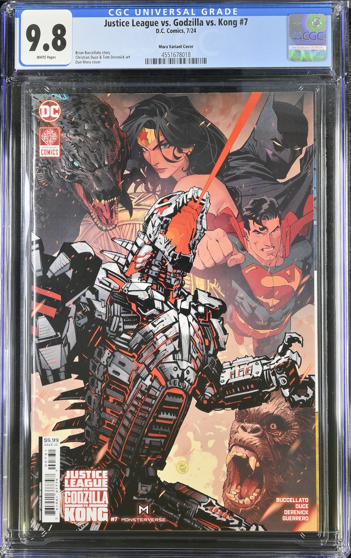 Justice League vs. Godzilla vs. Kong #7 Mora Variant CGC 9.8