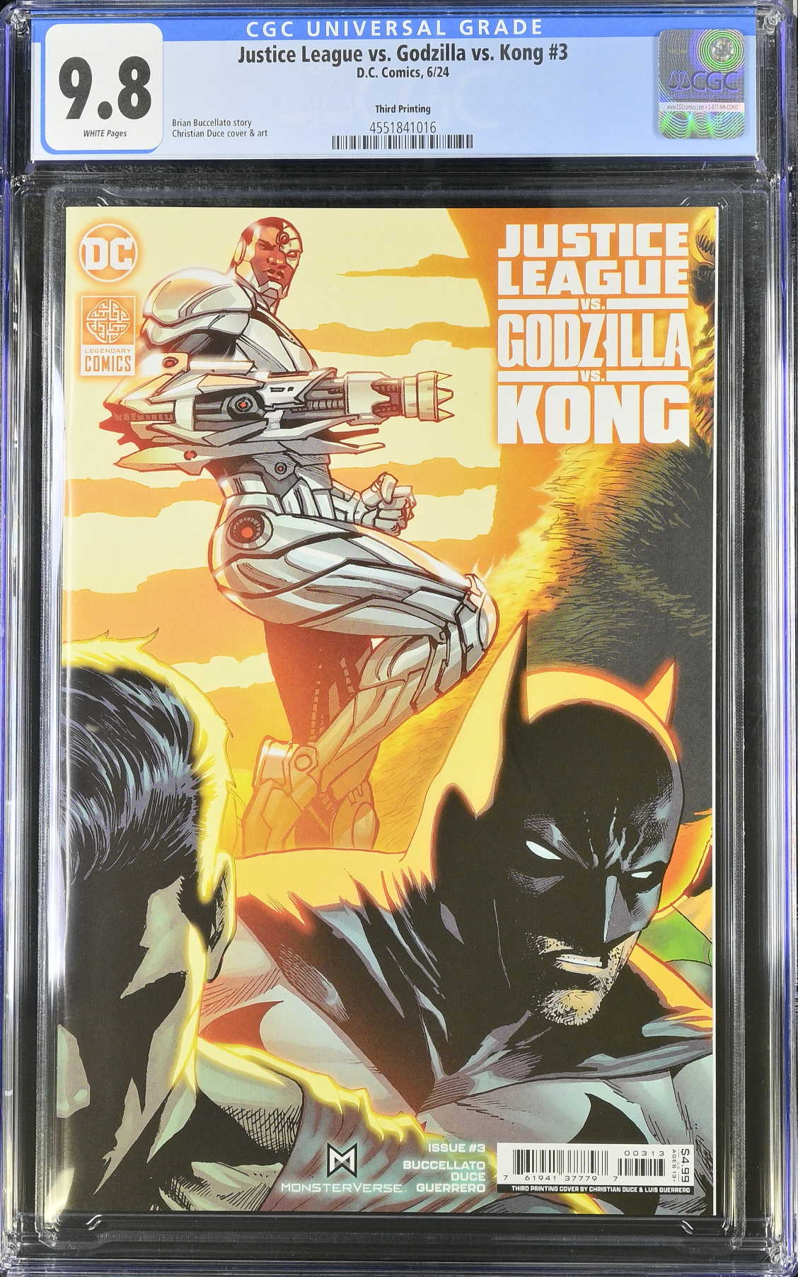 Justice League vs. Godzilla vs. Kong #3 Connecting Third Printing CGC 9.8