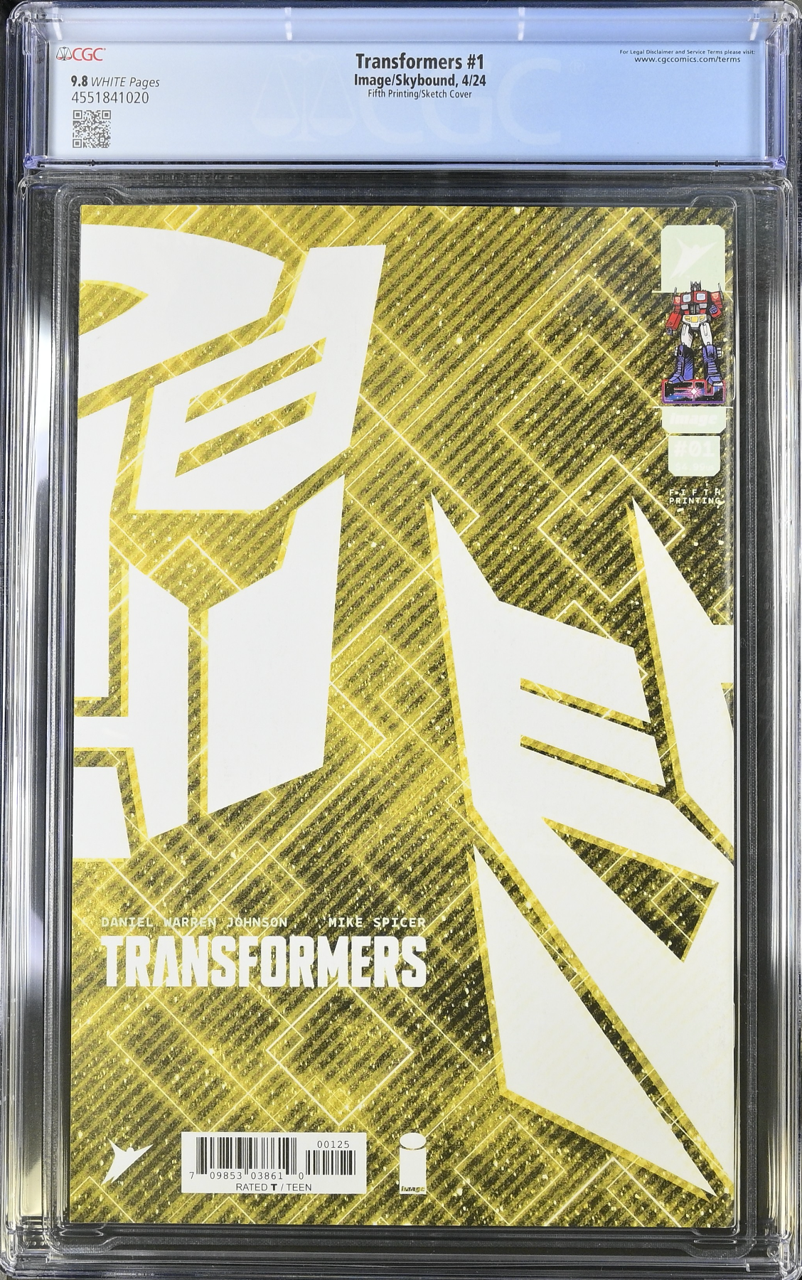 Transformers #1 Fifth Printing B/W Full Art Variant CGC 9.8