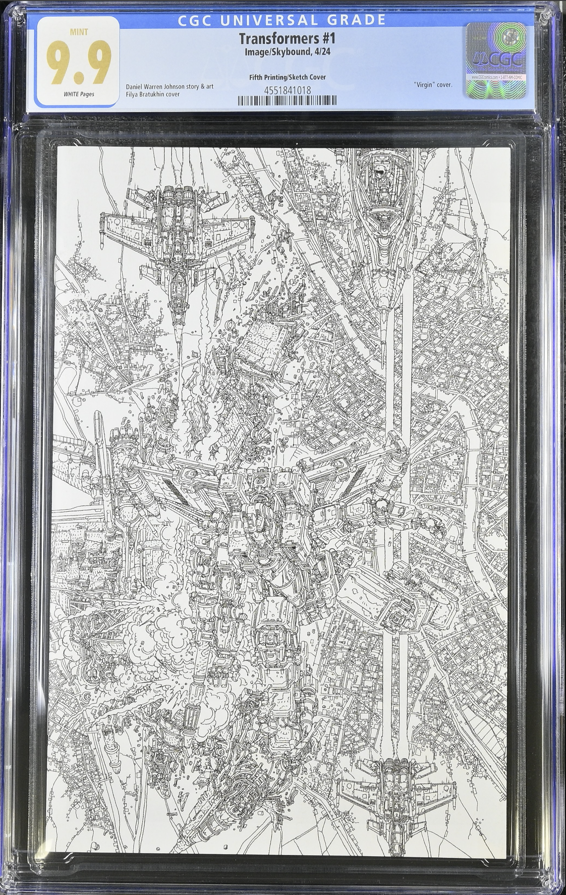Transformers #1 Fifth Printing B/W Full Art Variant CGC 9.9