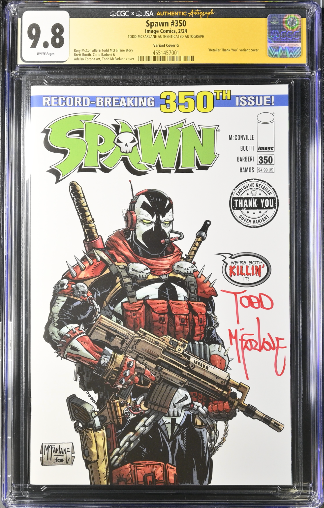 Spawn #350 - Cover G - McFarlane Retailer Thank You Variant CGC 9.8/JSA 9 Signed