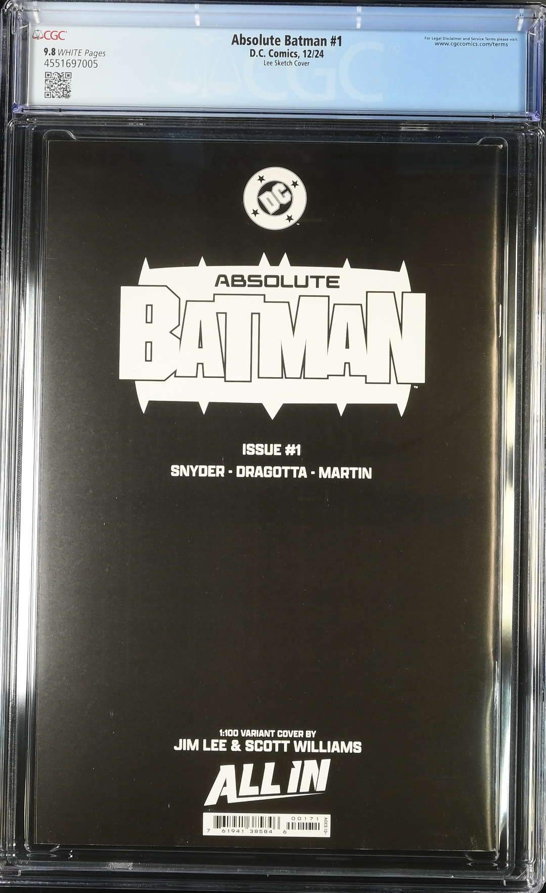 Absolute Batman #1 Jim Lee 1:100 Sketch Retailer Incentive Variant CGC 9.8