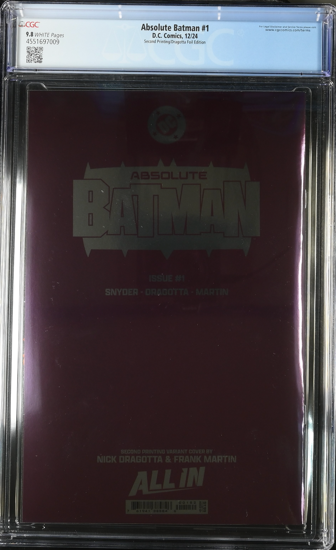 Absolute Batman #1 Second Printing Dragotta Foil Variant CGC 9.8