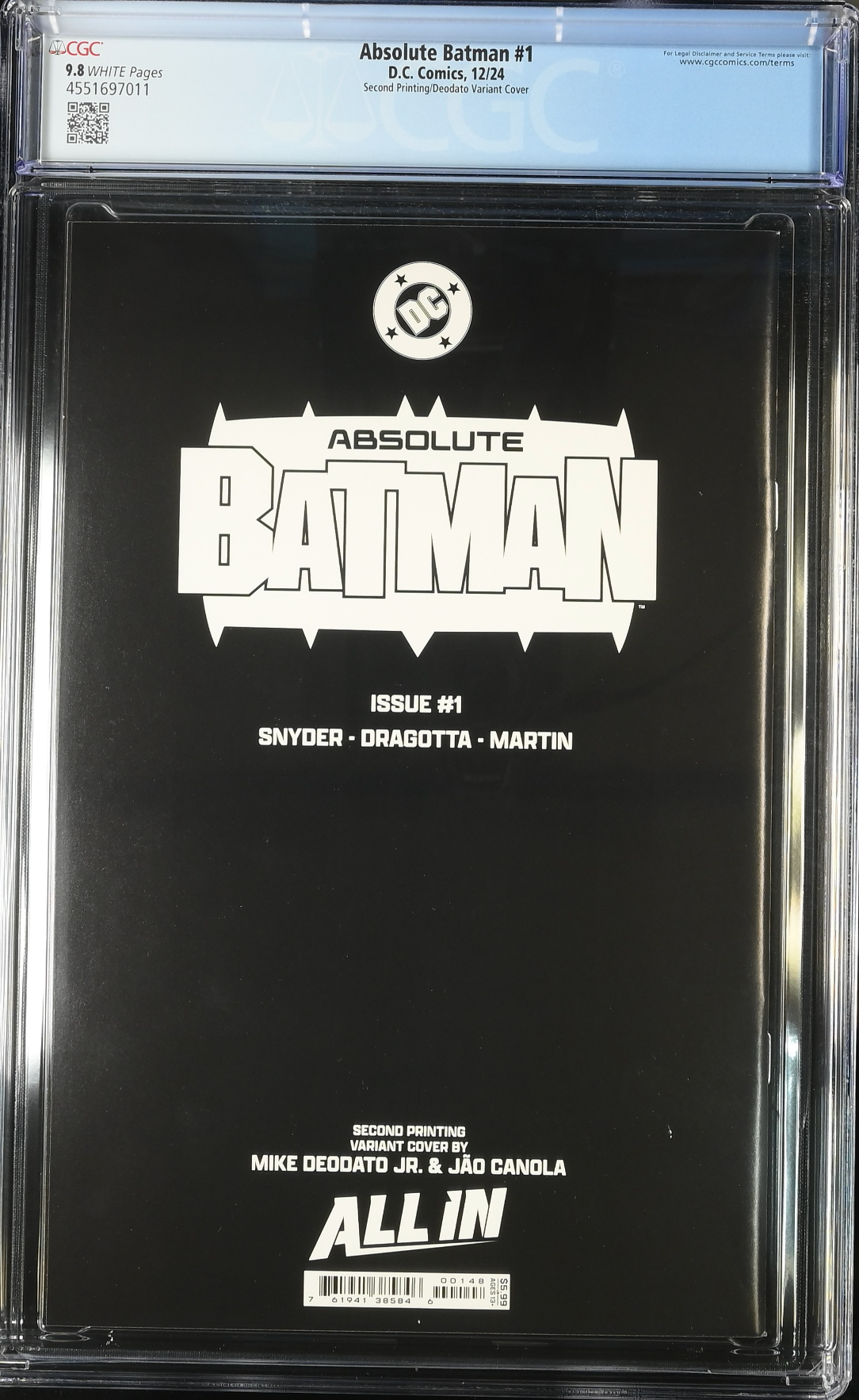 Absolute Batman #1 Second Printing Deodato Variant CGC 9.8