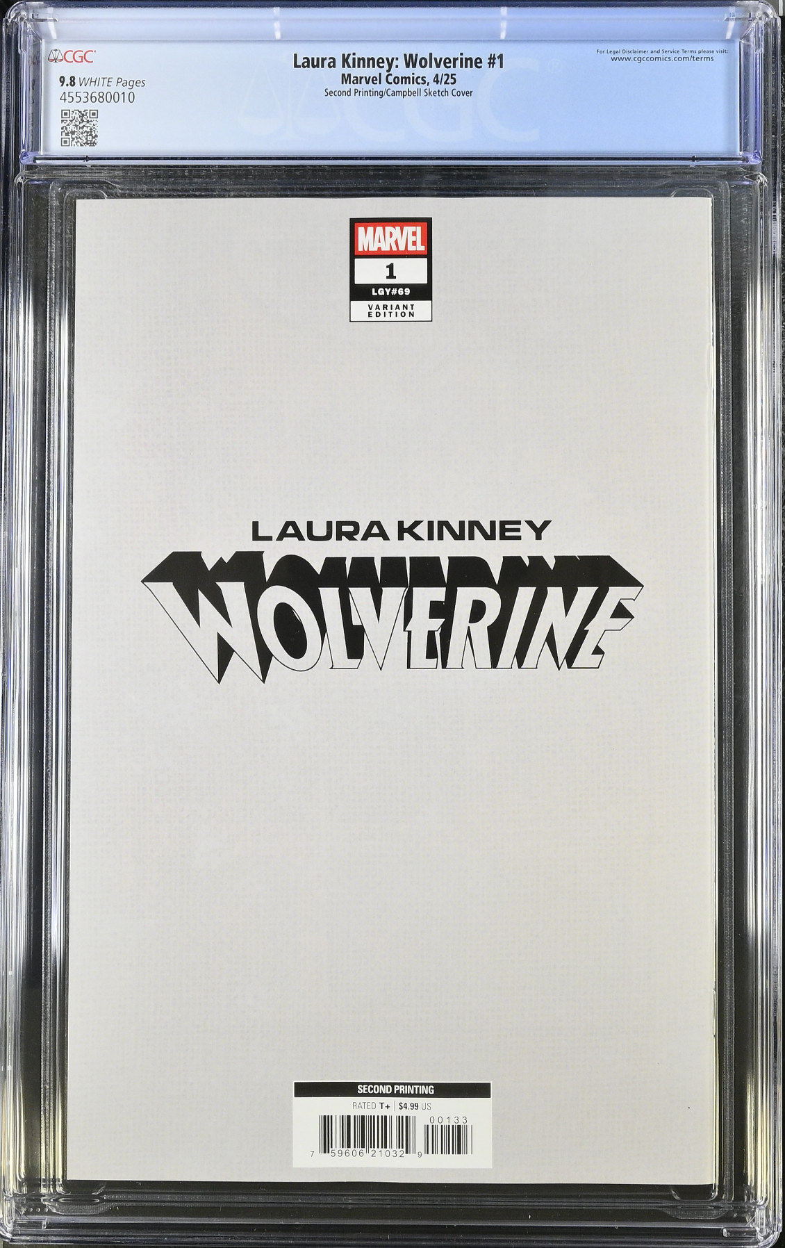 Laura Kinney: Wolverine #1 Second Printing Campbell 1:25 Retailer Incentive Variant CGC 9.8