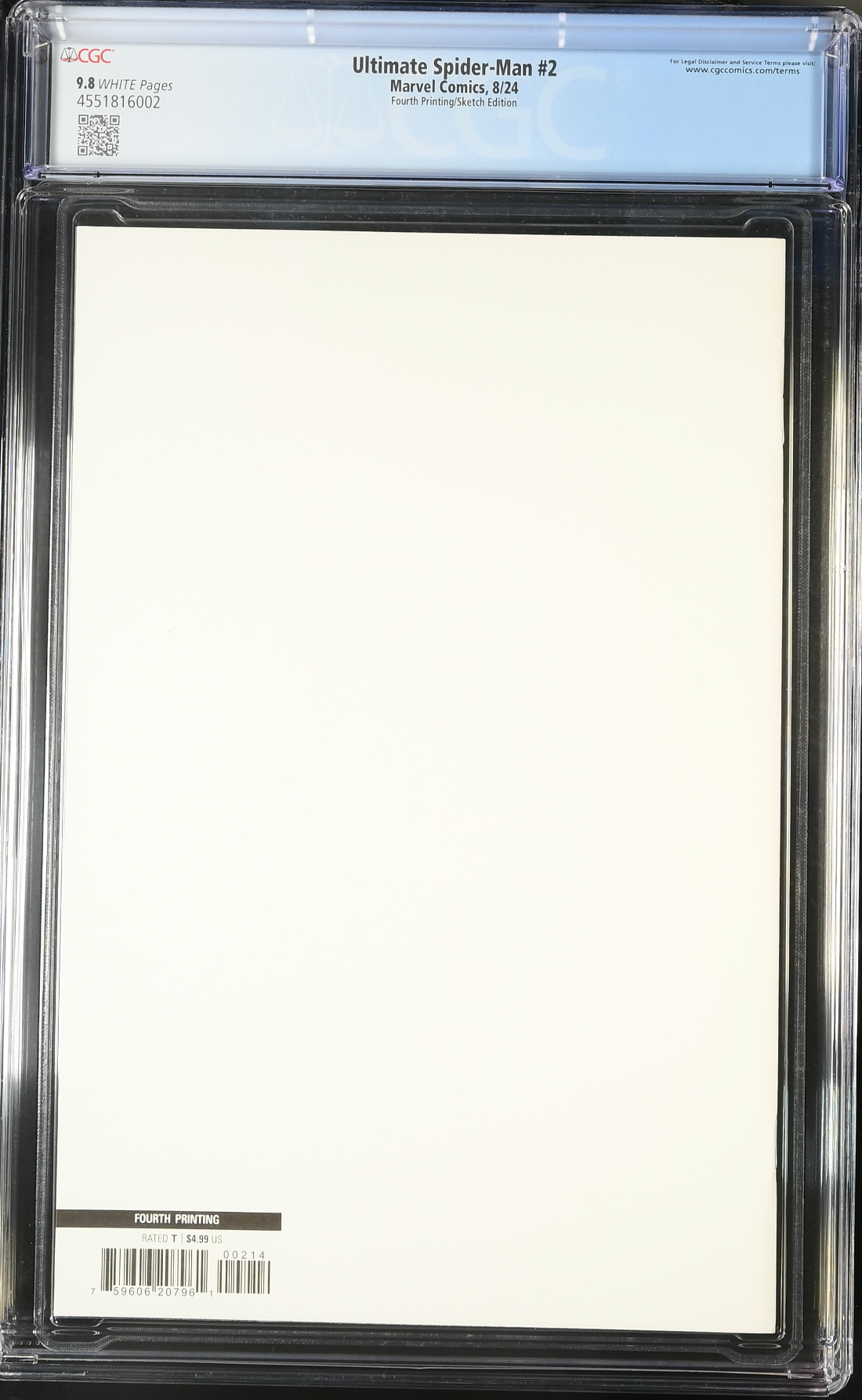 Ultimate Spider-Man #2 Fourth Printing Blank Sketch Variant CGC 9.8
