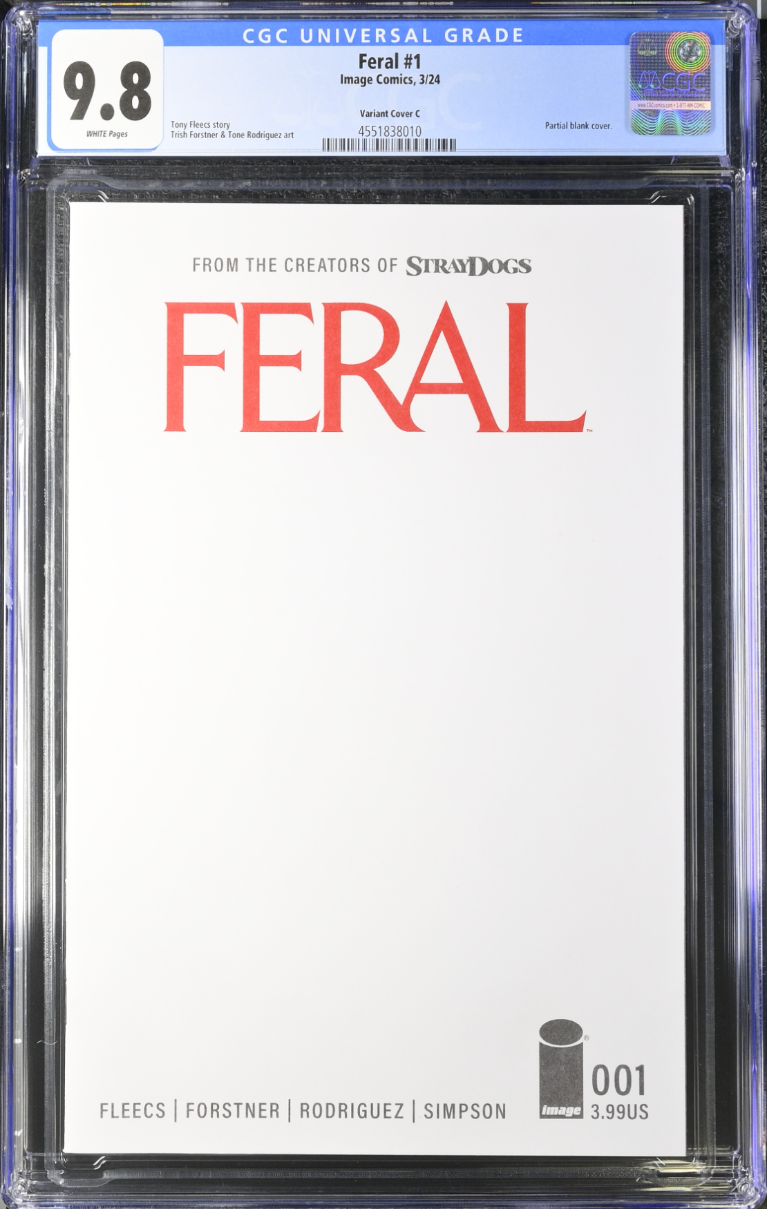 Feral #1 Blank Sketch Variant CGC 9.8