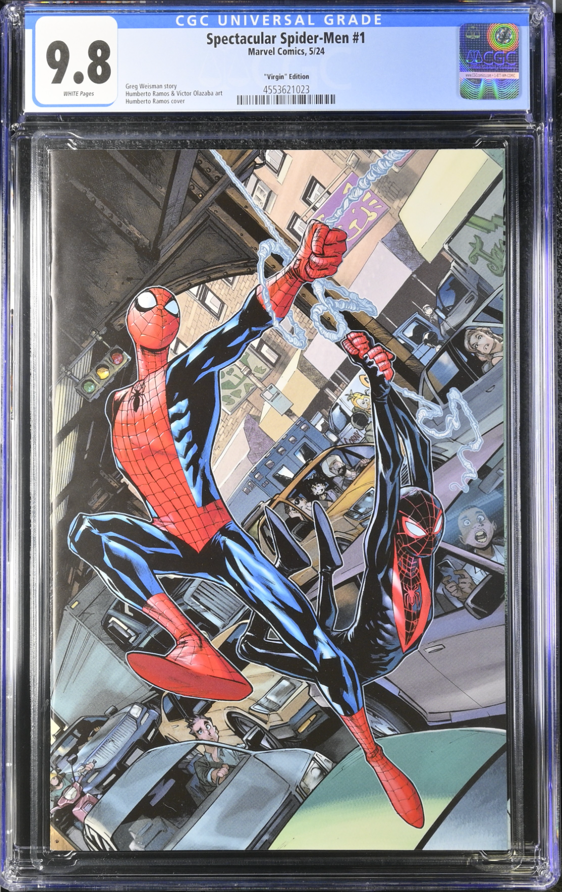 The Spectacular Spider-Men #1 Ramos 1:100 Virgin Retailer Incentive Variant CGC 9.8