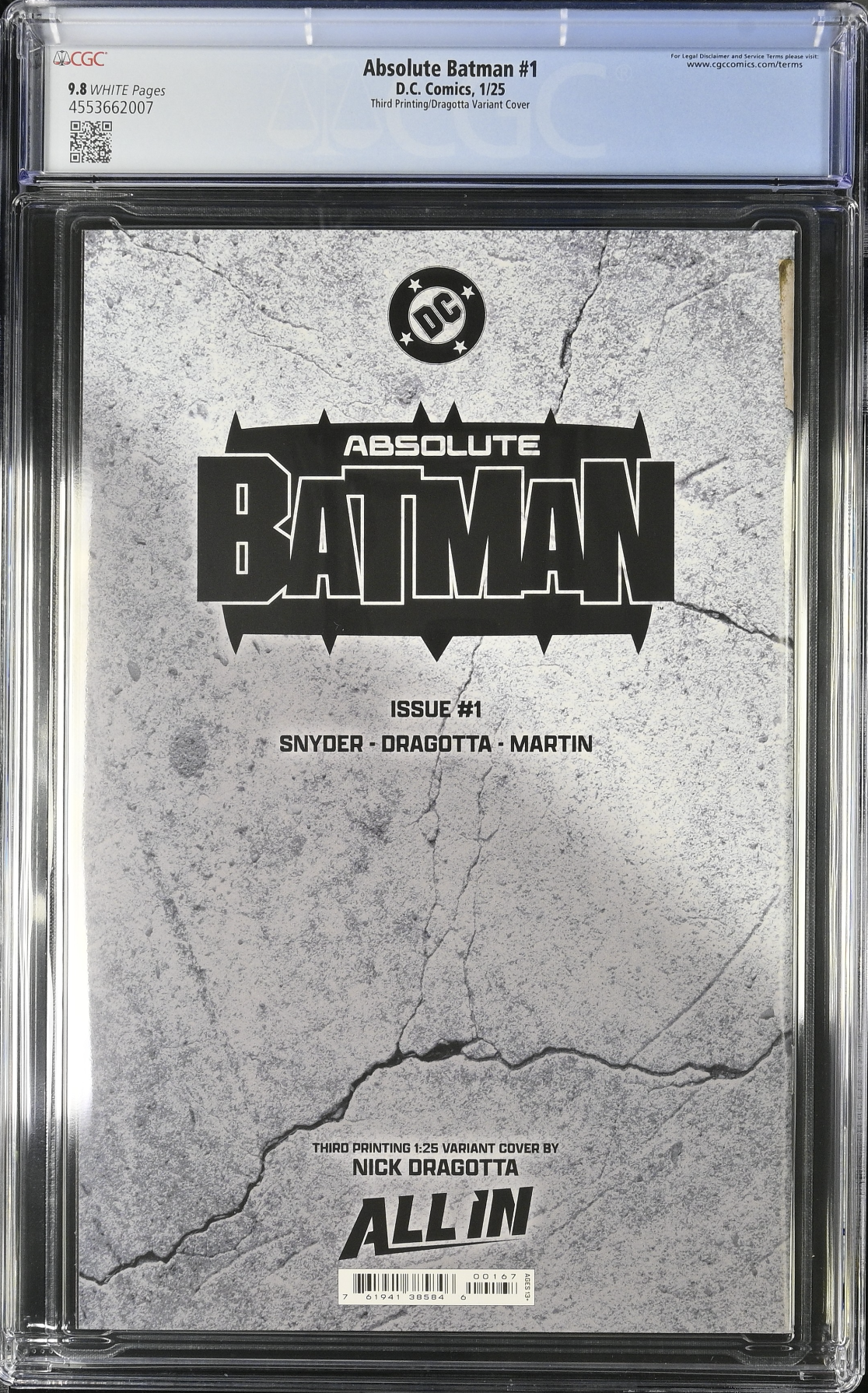 Absolute Batman #1 Third Printing Dragotta 1:25 Retailer Incentive Variant CGC 9.8