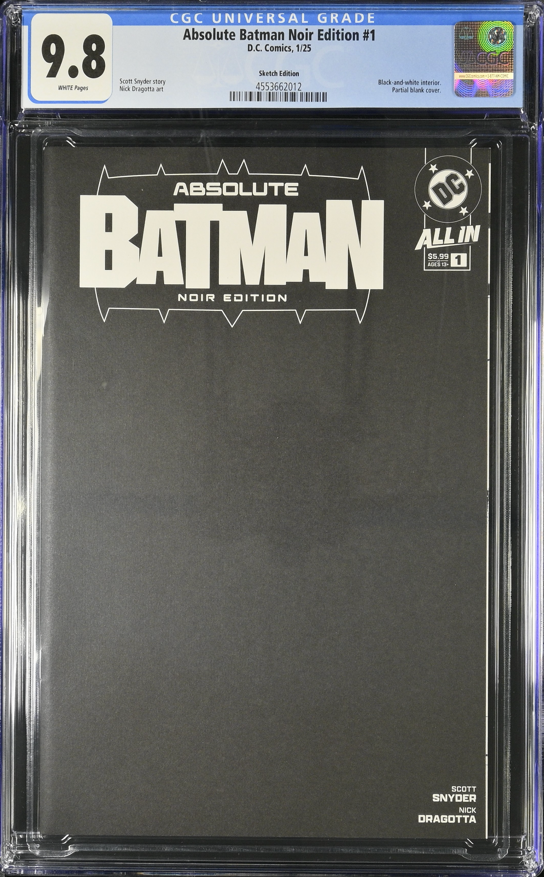 Absolute Batman Noir Edition #1 Blank Sketch Variant CGC 9.8